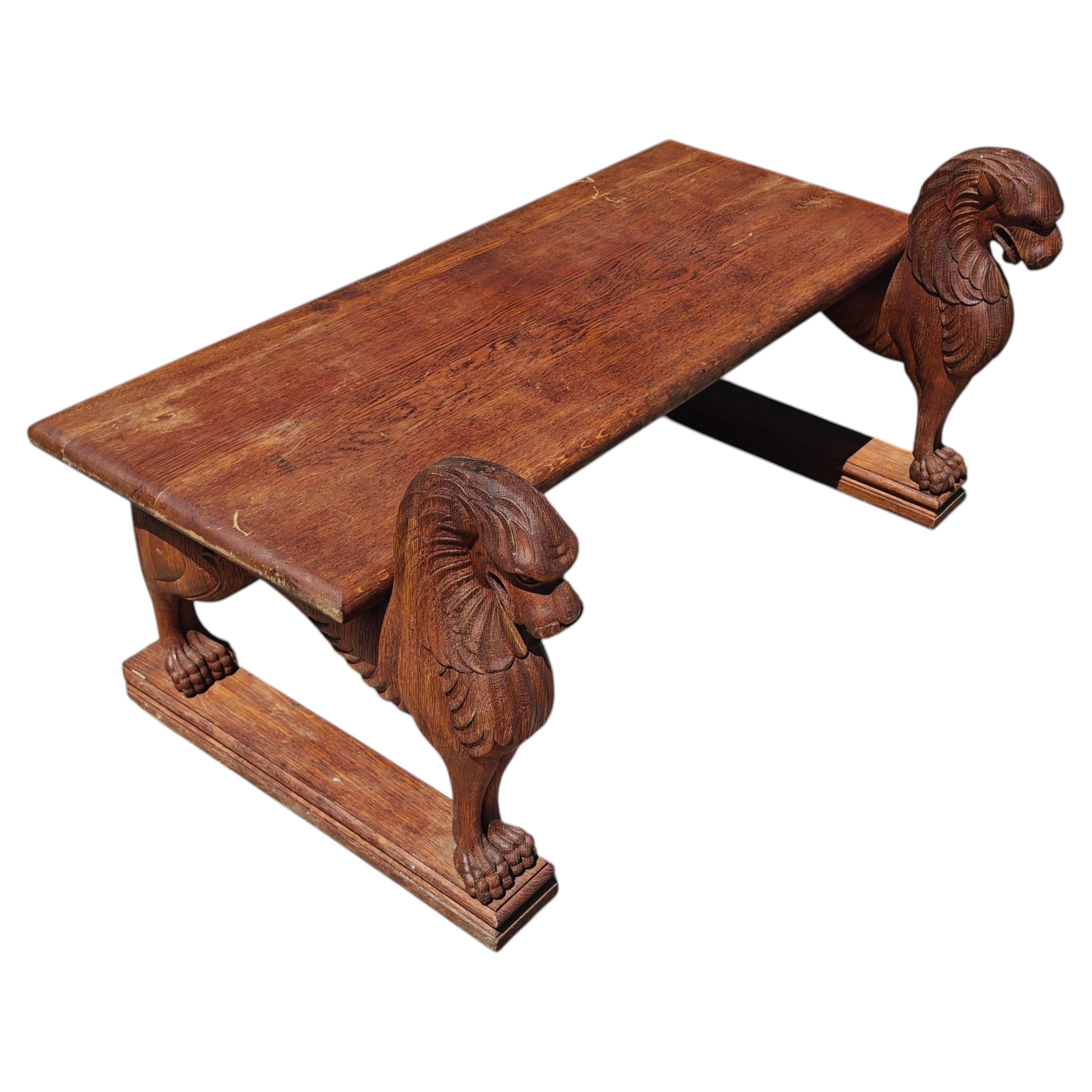 Banc néo-roman en chêne sculpté à la main, Italie du Nord 1880-1900