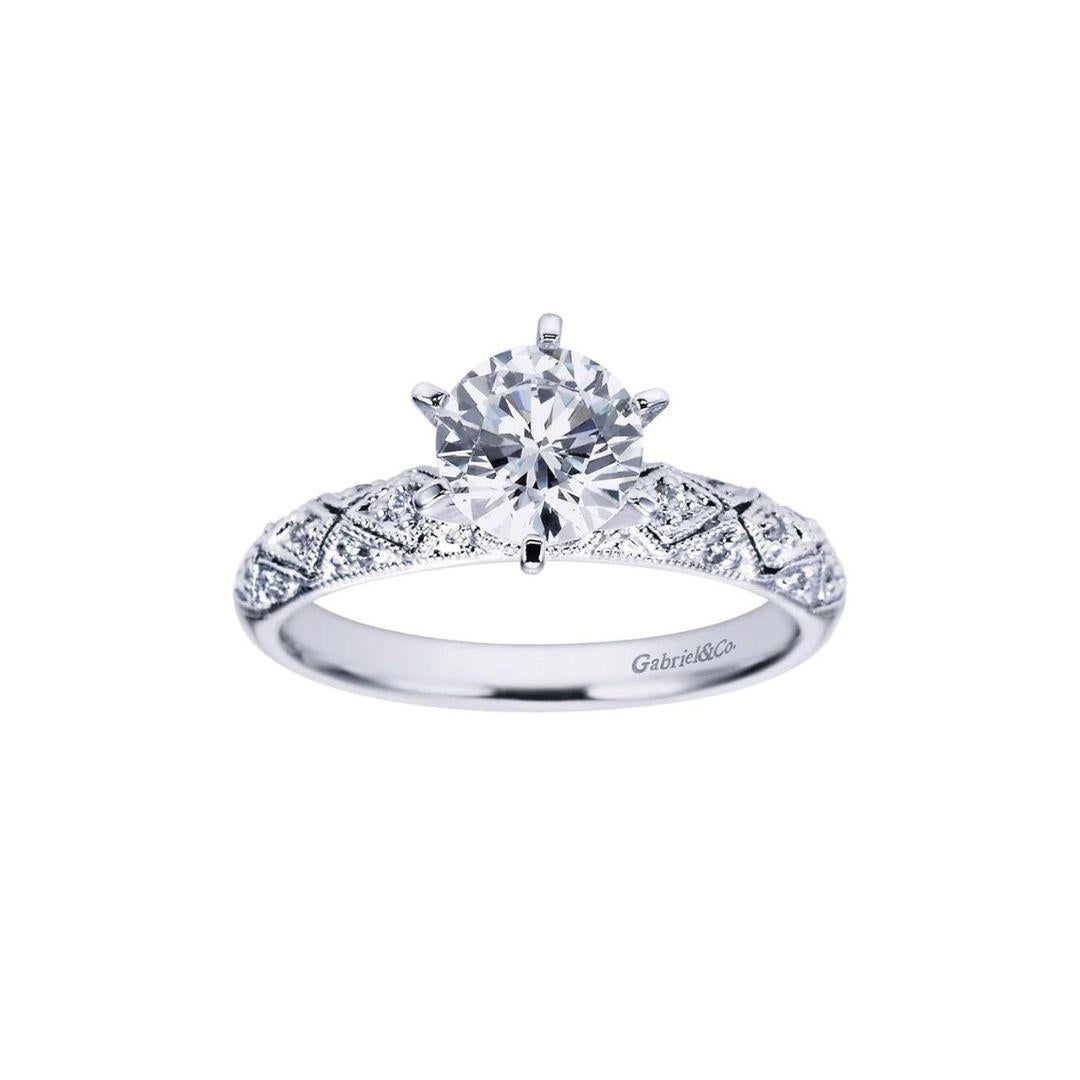 Round Cut Neo Victorian Solitaire White Gold Diamond Engagement Ring For Sale