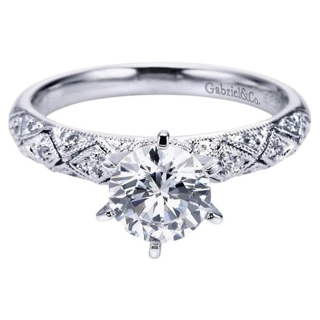 Neo Victorian Solitaire White Gold Diamond Engagement Ring For Sale