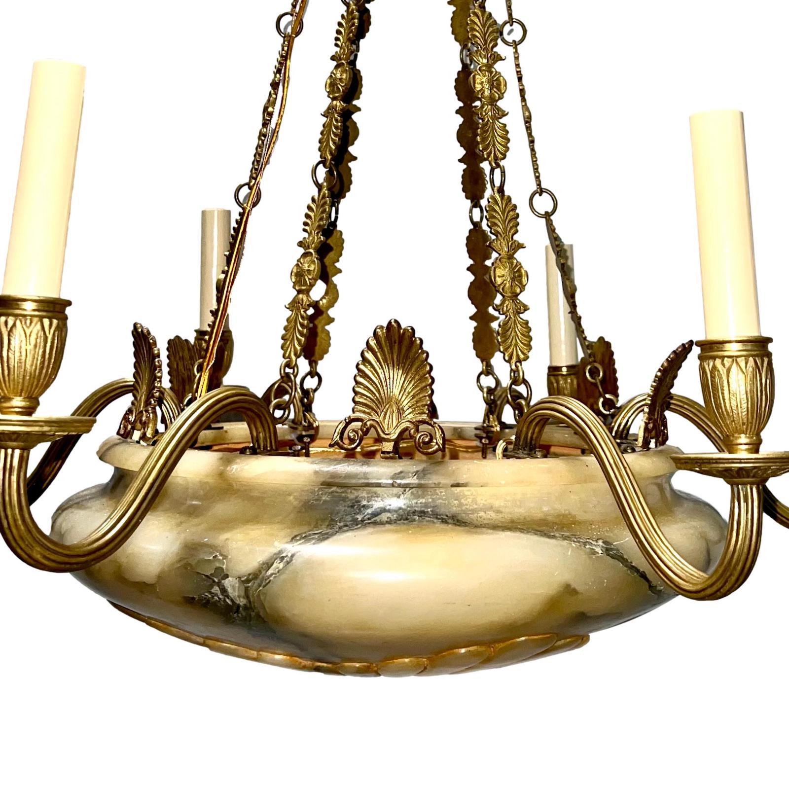 Neoclassic Alabaster Chandelier In Good Condition For Sale In New York, NY
