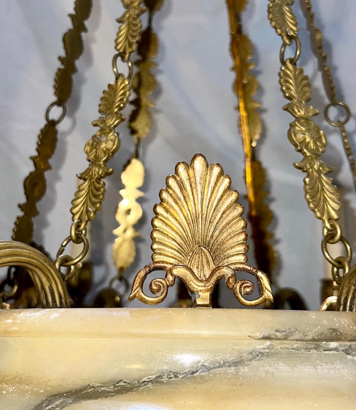 Bronze Neoclassic Alabaster Chandelier For Sale