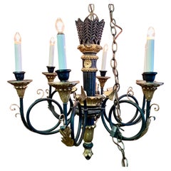 Araña Neoclásica Flecha Italiana Tallada a Mano en Madera Pintada en Oro Negro de 6 Luces