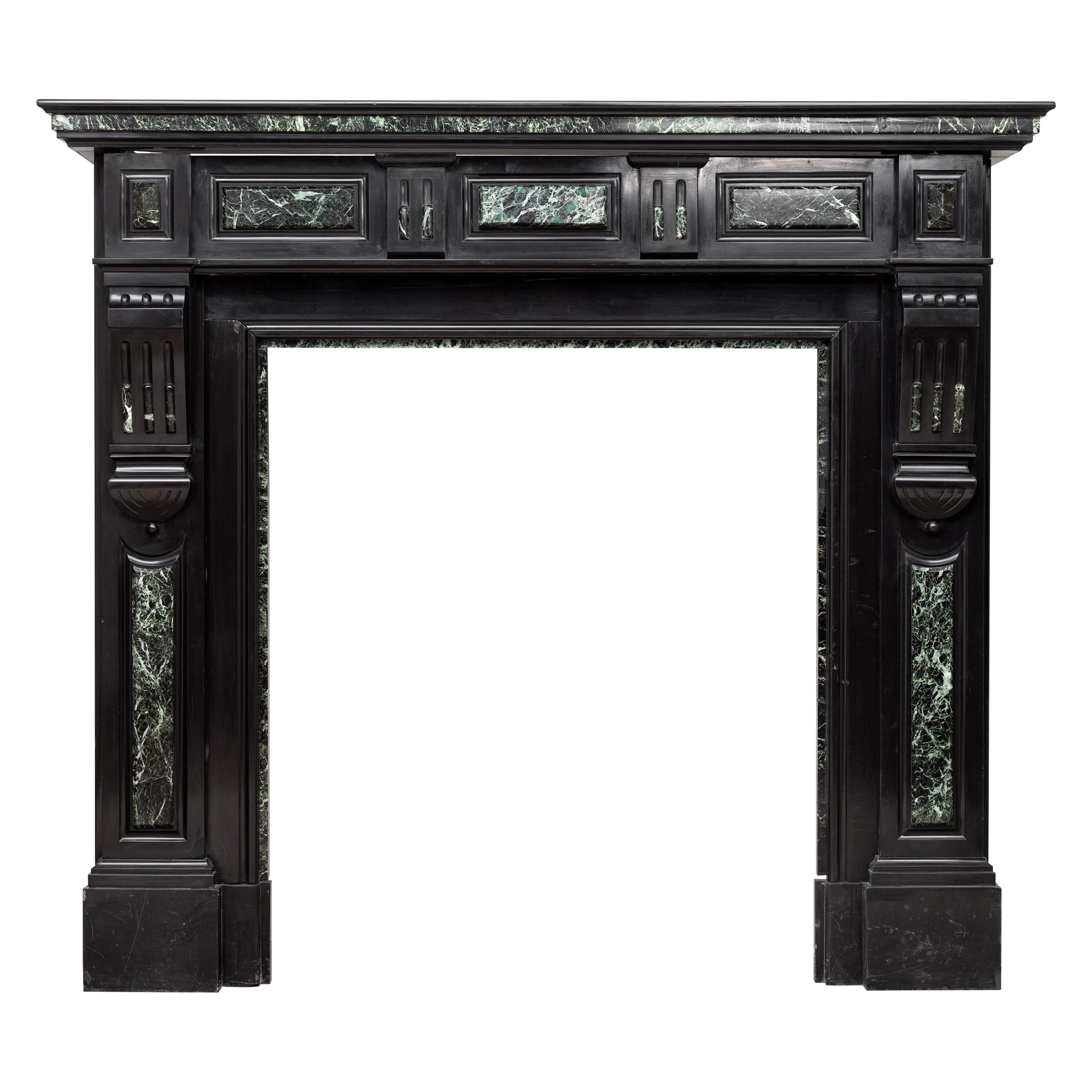 Neoclassic Black and Green Marble Antique Fireplace Mantel For Sale