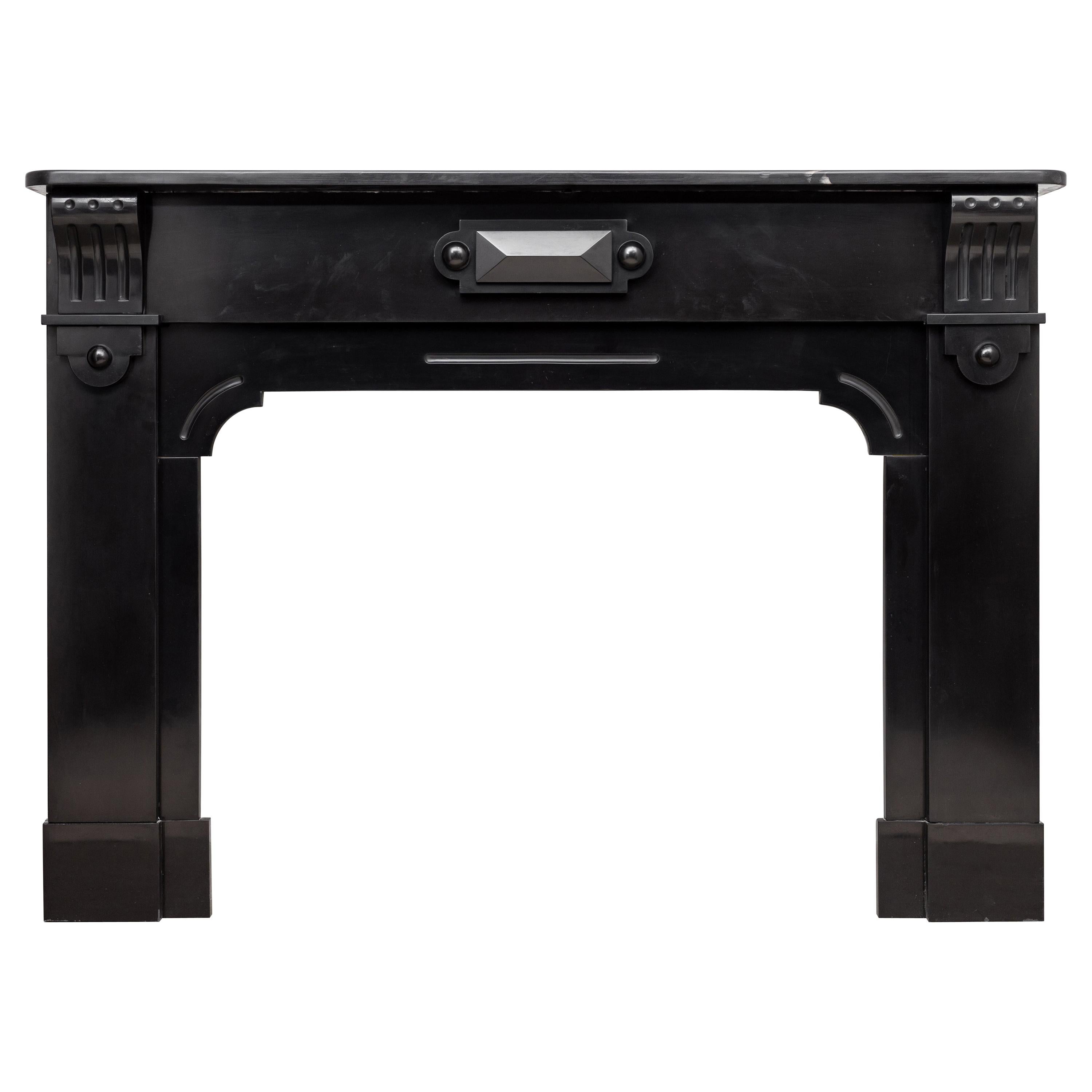 Neoclassic Black Marble Antique Fireplace Mantel