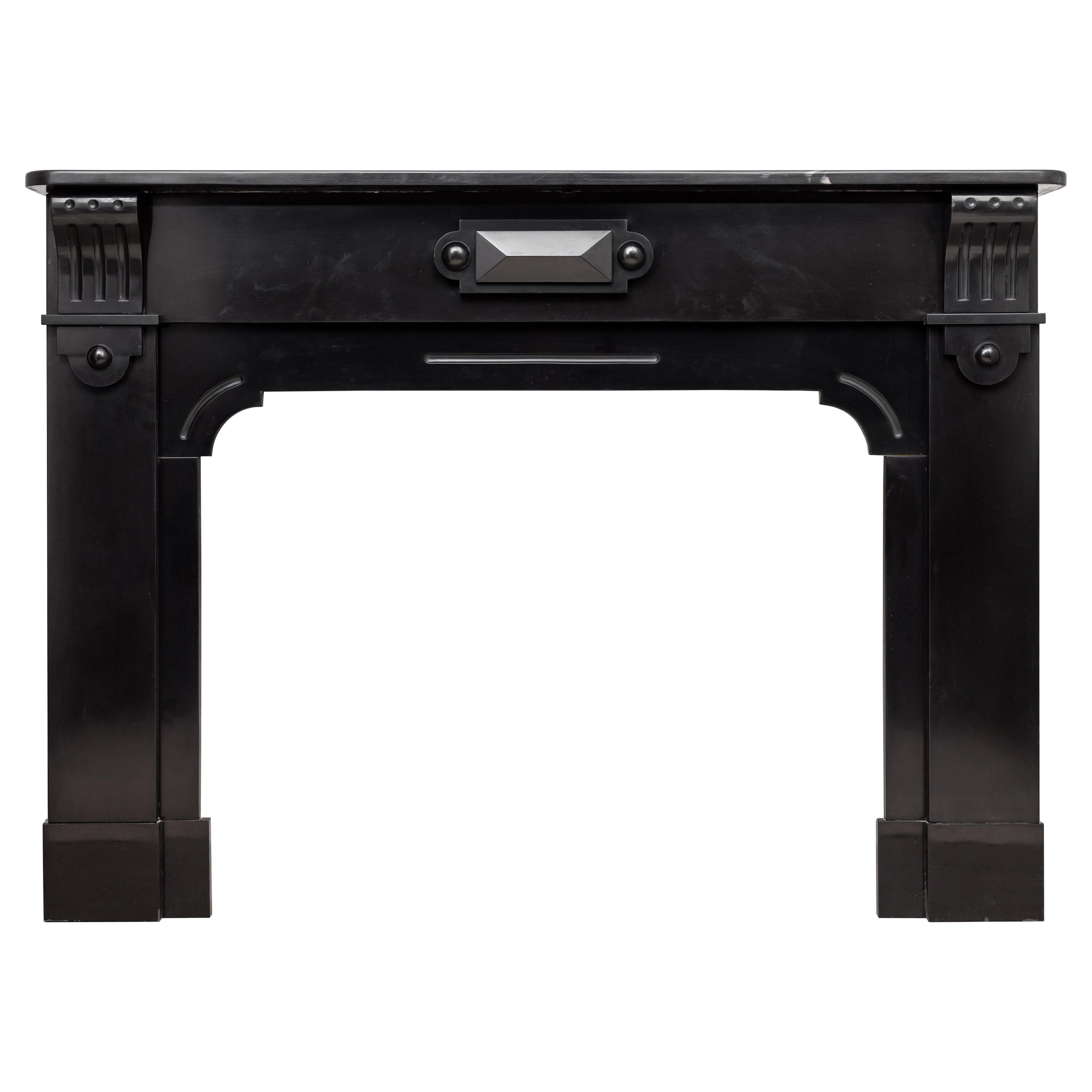 English Antique Fireplace Mantel in Belgian Black Marble For Sale at