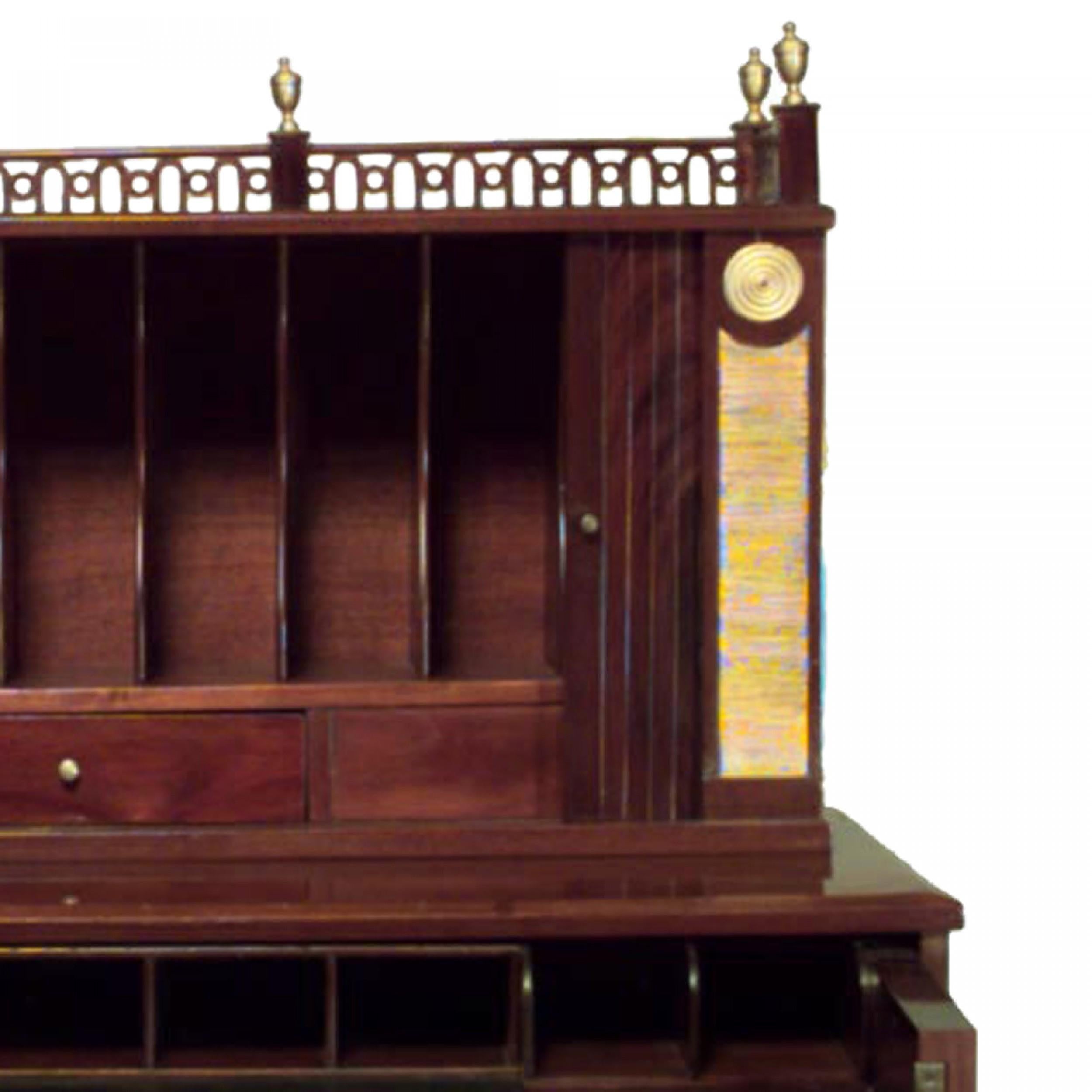 Russian Neoclassic Brass and Mahogany Secretaire For Sale