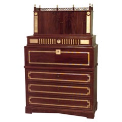 Neoclassic Brass and Mahogany Secretaire