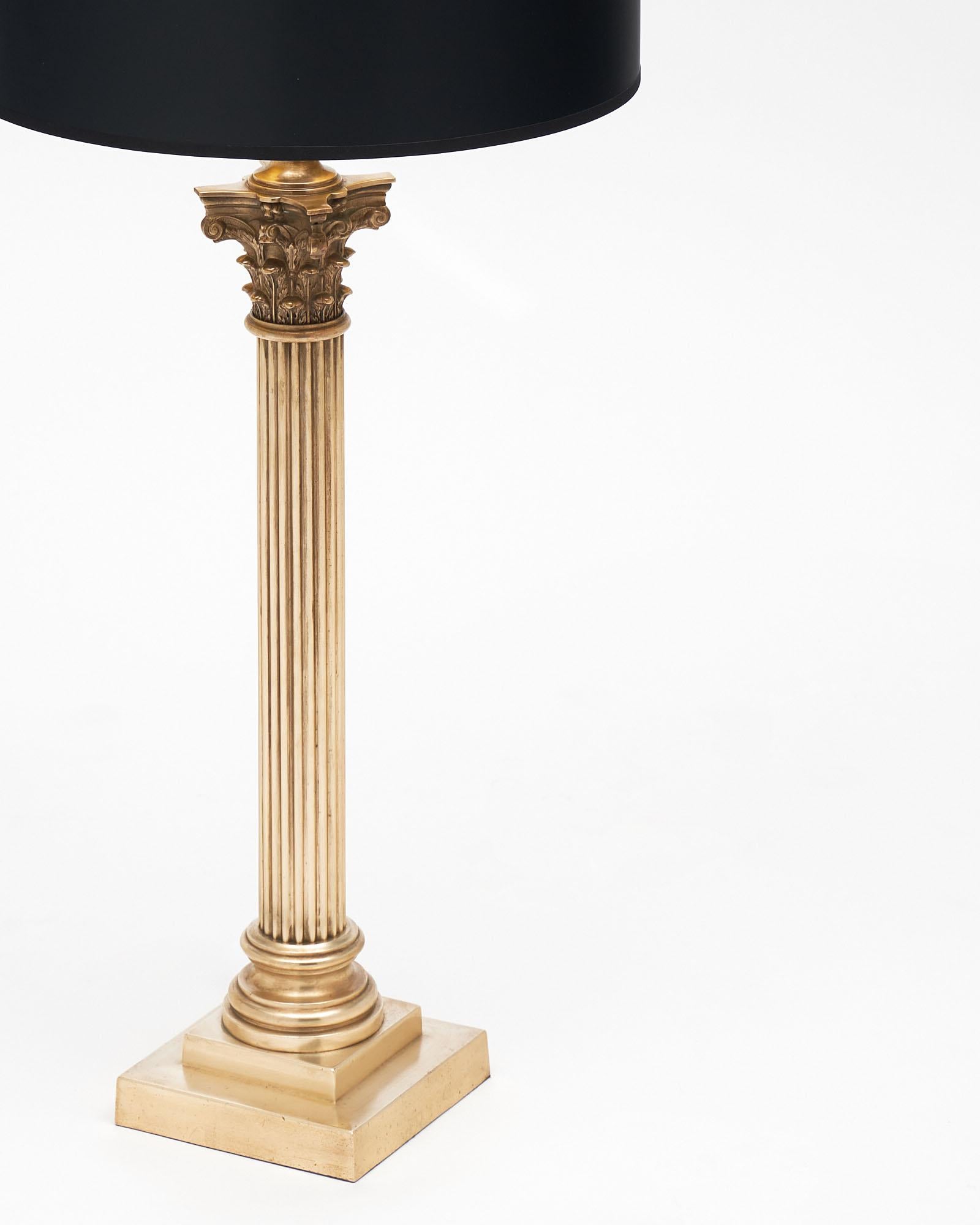 French Neoclassic Brass Column Table Lamp For Sale