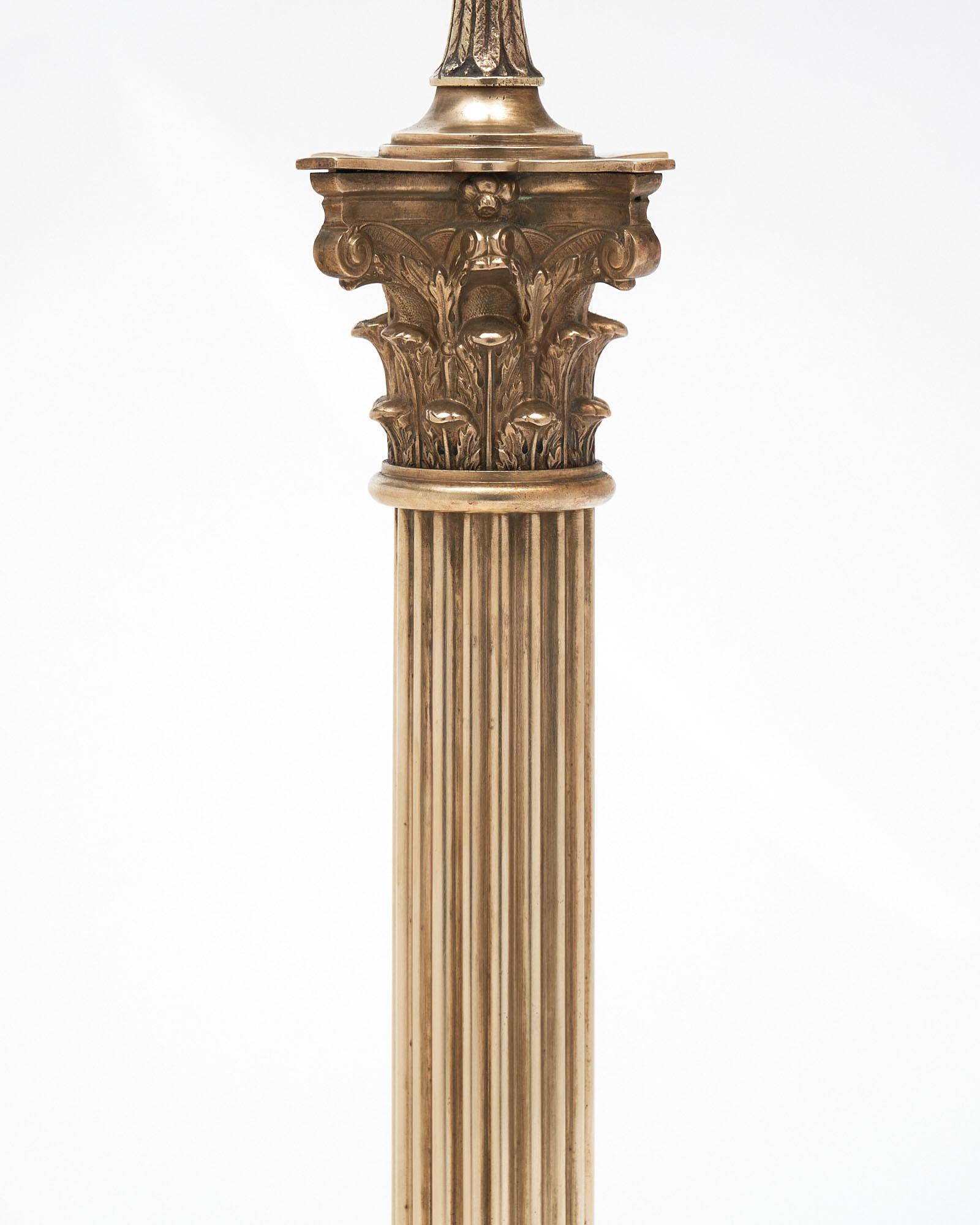 Neoclassic Brass Column Table Lamp In Good Condition For Sale In Austin, TX
