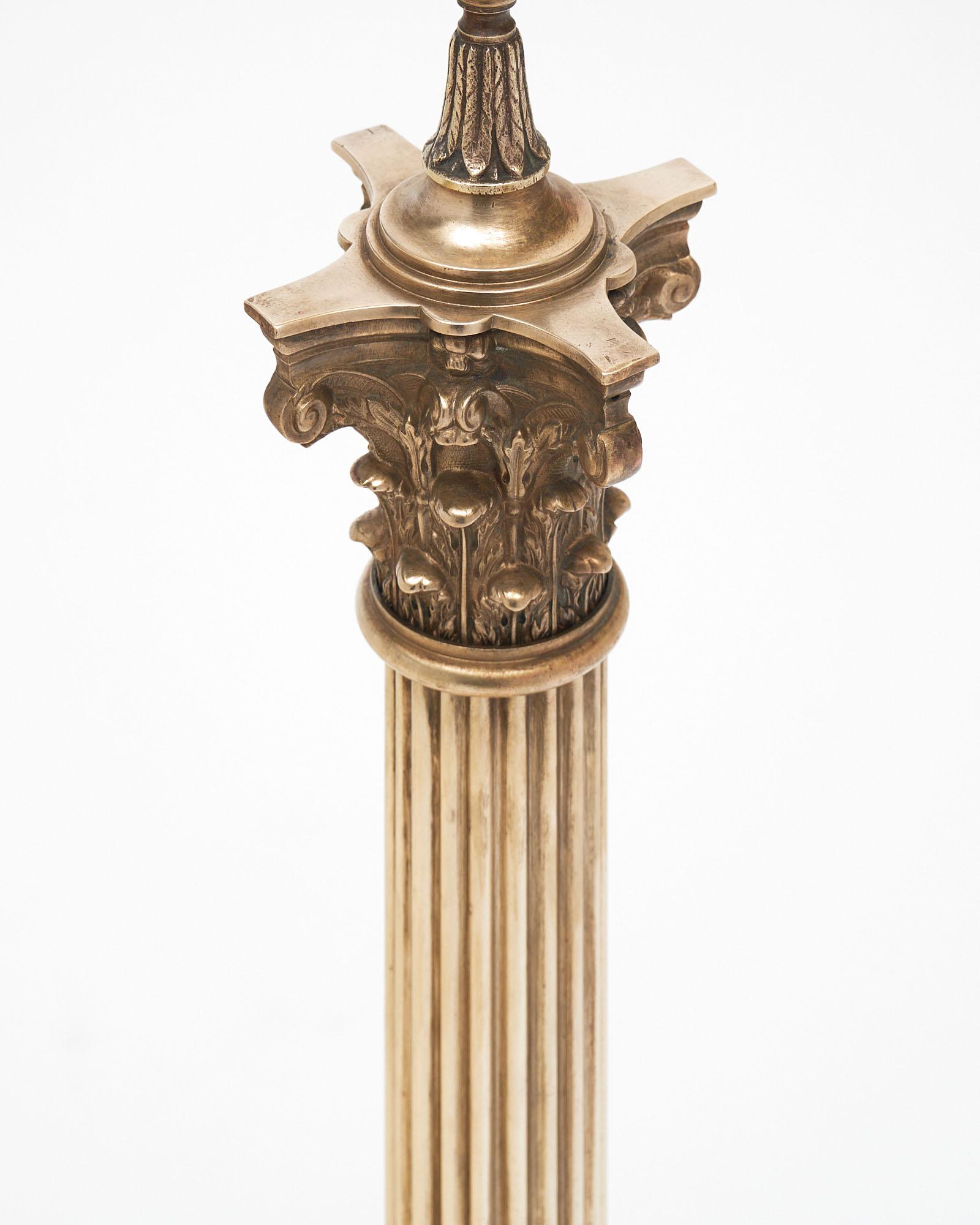 Mid-20th Century Neoclassic Brass Column Table Lamp For Sale