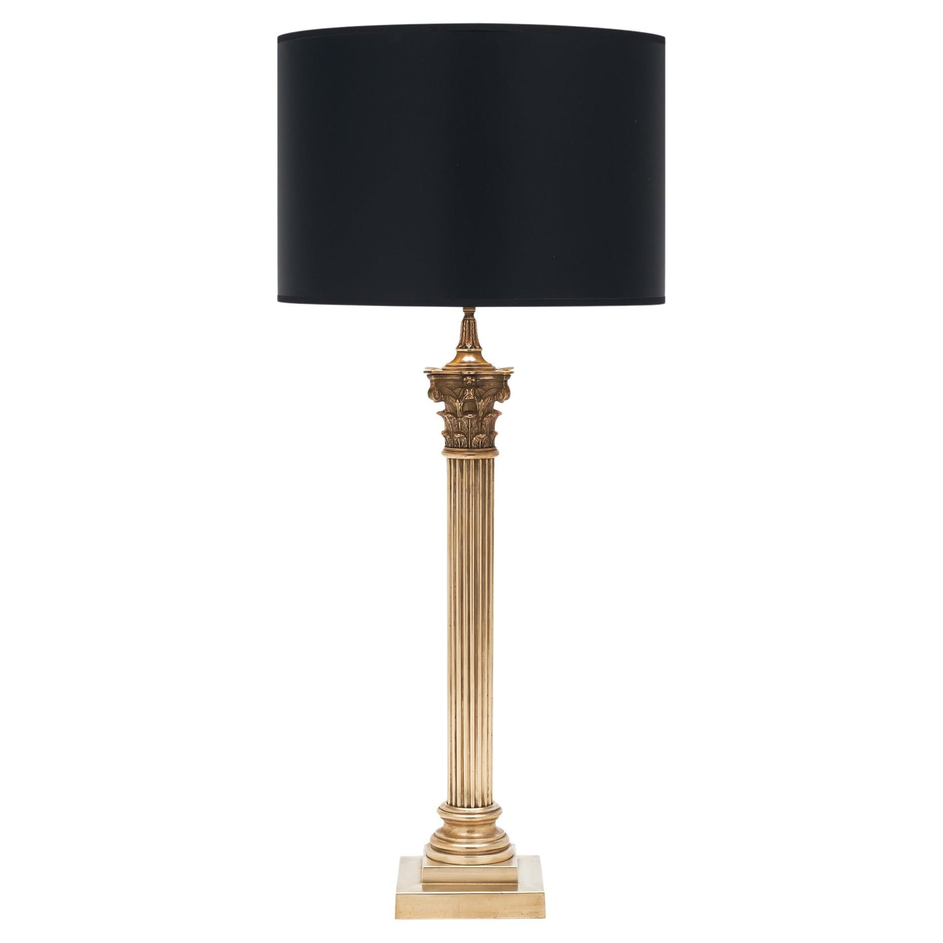 Neoclassic Brass Column Table Lamp For Sale