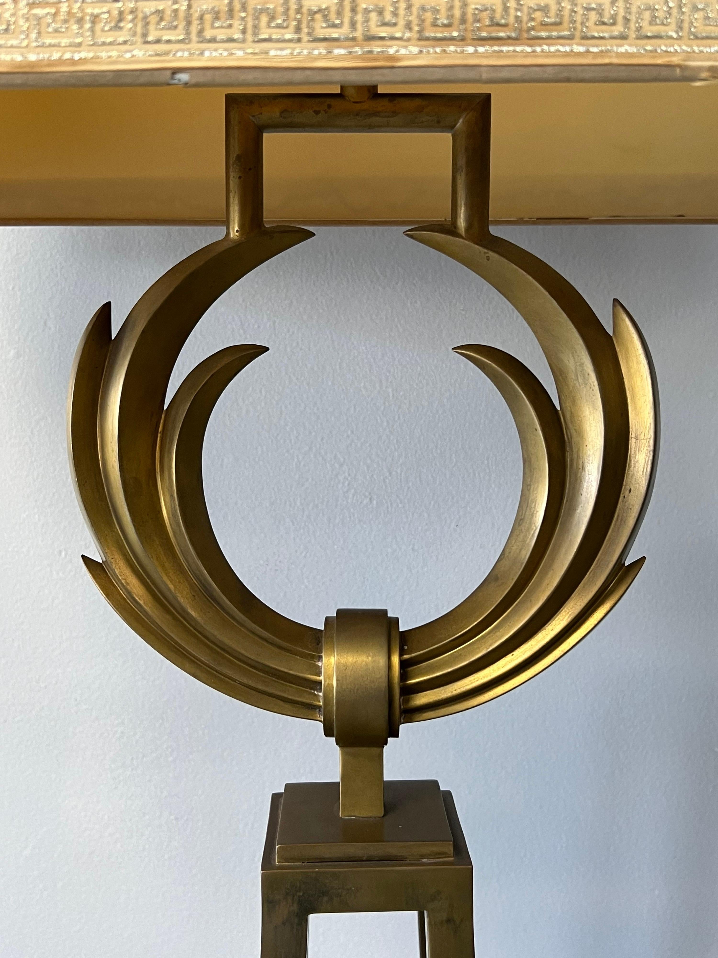 American Neoclassic Brass Floor Lamp with Greek Key Shade