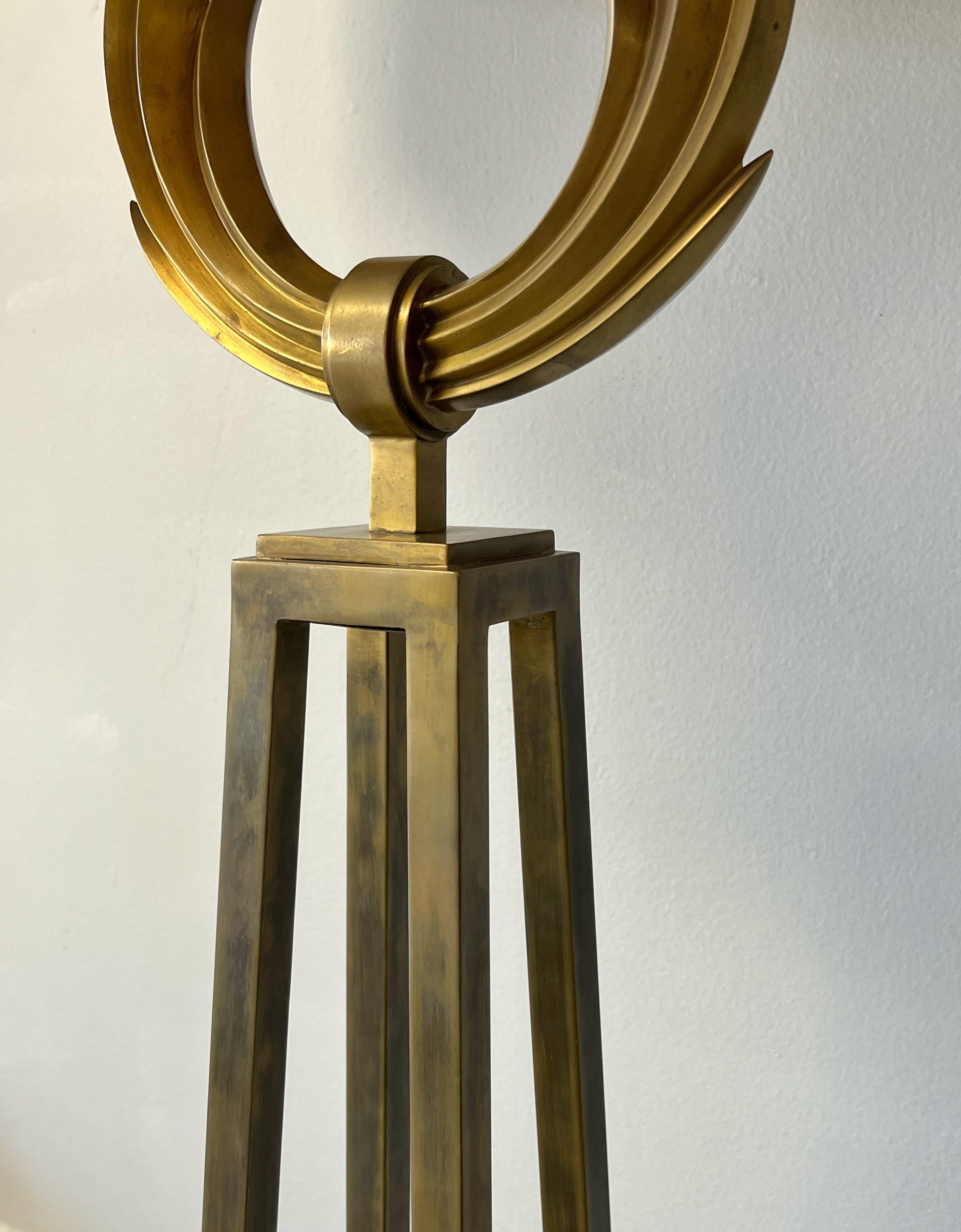 Neoclassic Brass Floor Lamp with Greek Key Shade In Good Condition In Miami, FL