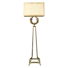 Neoclassic Brass Floor Lamp with Greek Key Shade