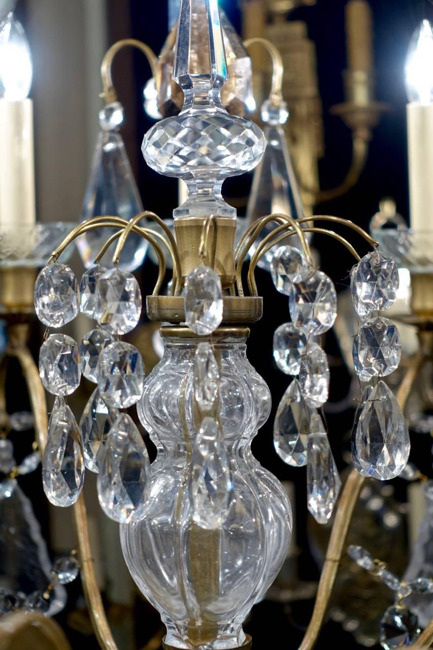 French Antique Neoclassic Chandelier with Rock Crystal Pendants