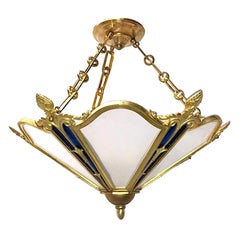 Apparecchio neoclassico in bronzo con specchio blu cobalto