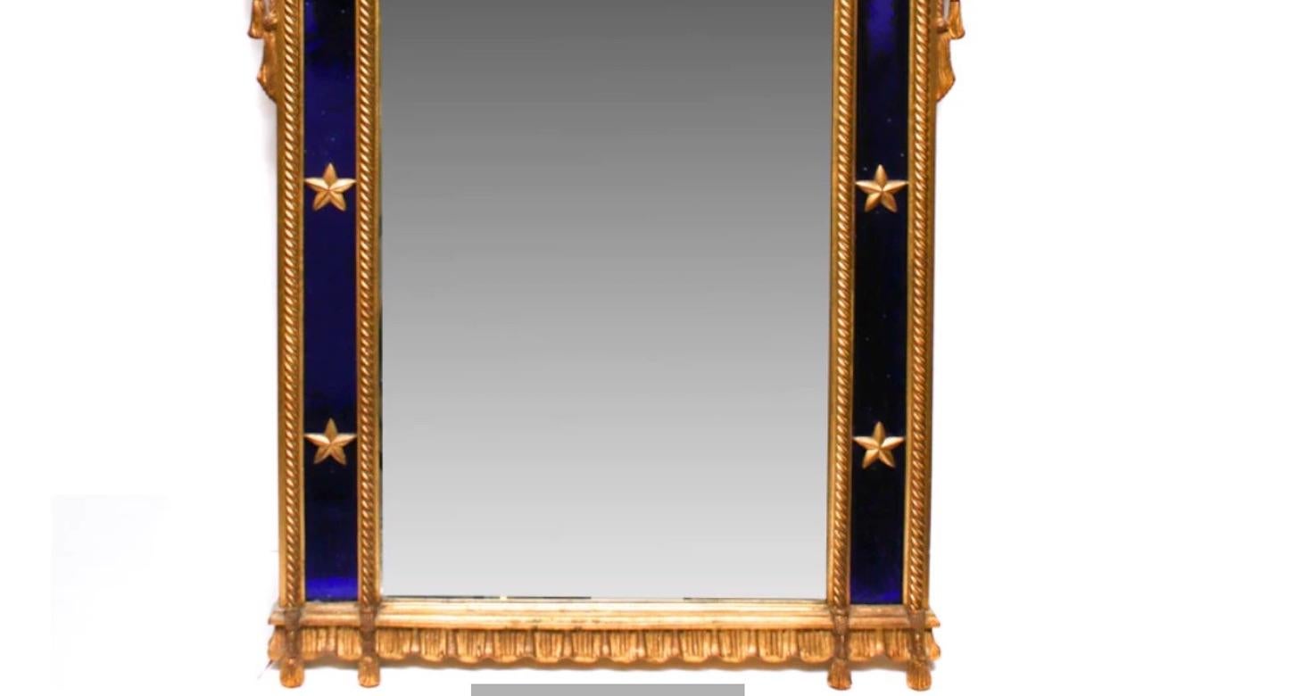 Carvers Guild Giltwood Cobalt Blue Glass Mirror In Good Condition For Sale In West Palm Beach, FL