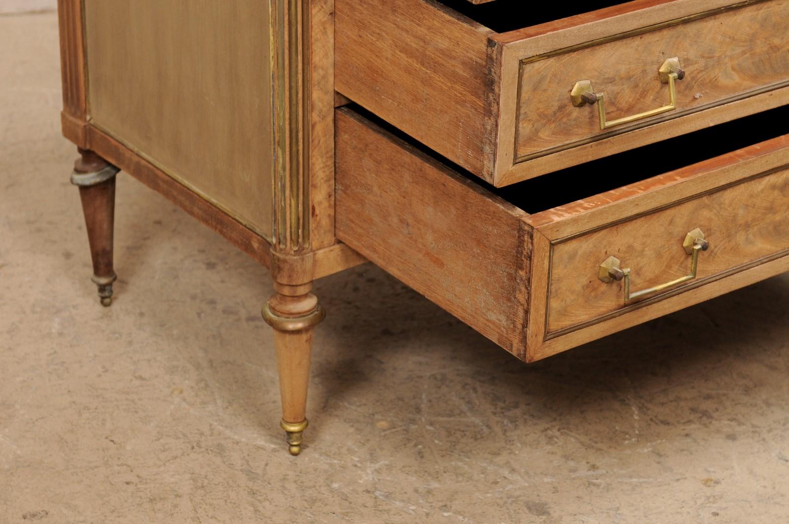 French Neoclassic Commode w/its Original Gray Marble Top & Brass Trimmings/Hardware