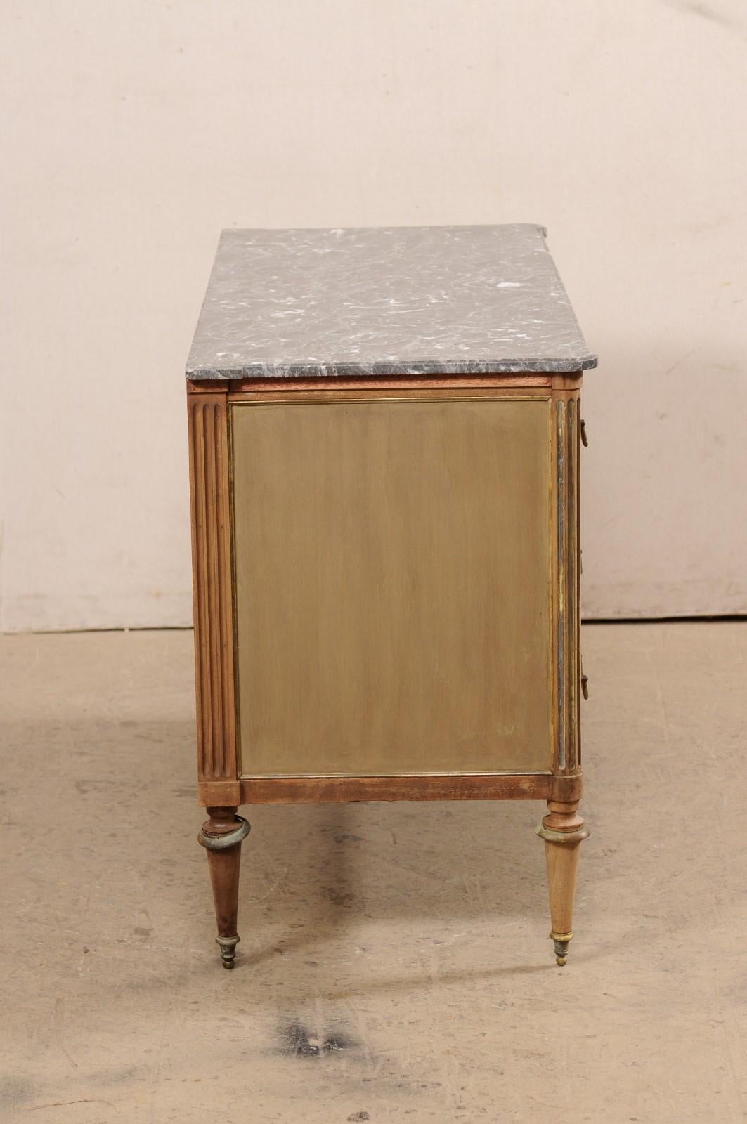 19th Century Neoclassic Commode w/its Original Gray Marble Top & Brass Trimmings/Hardware