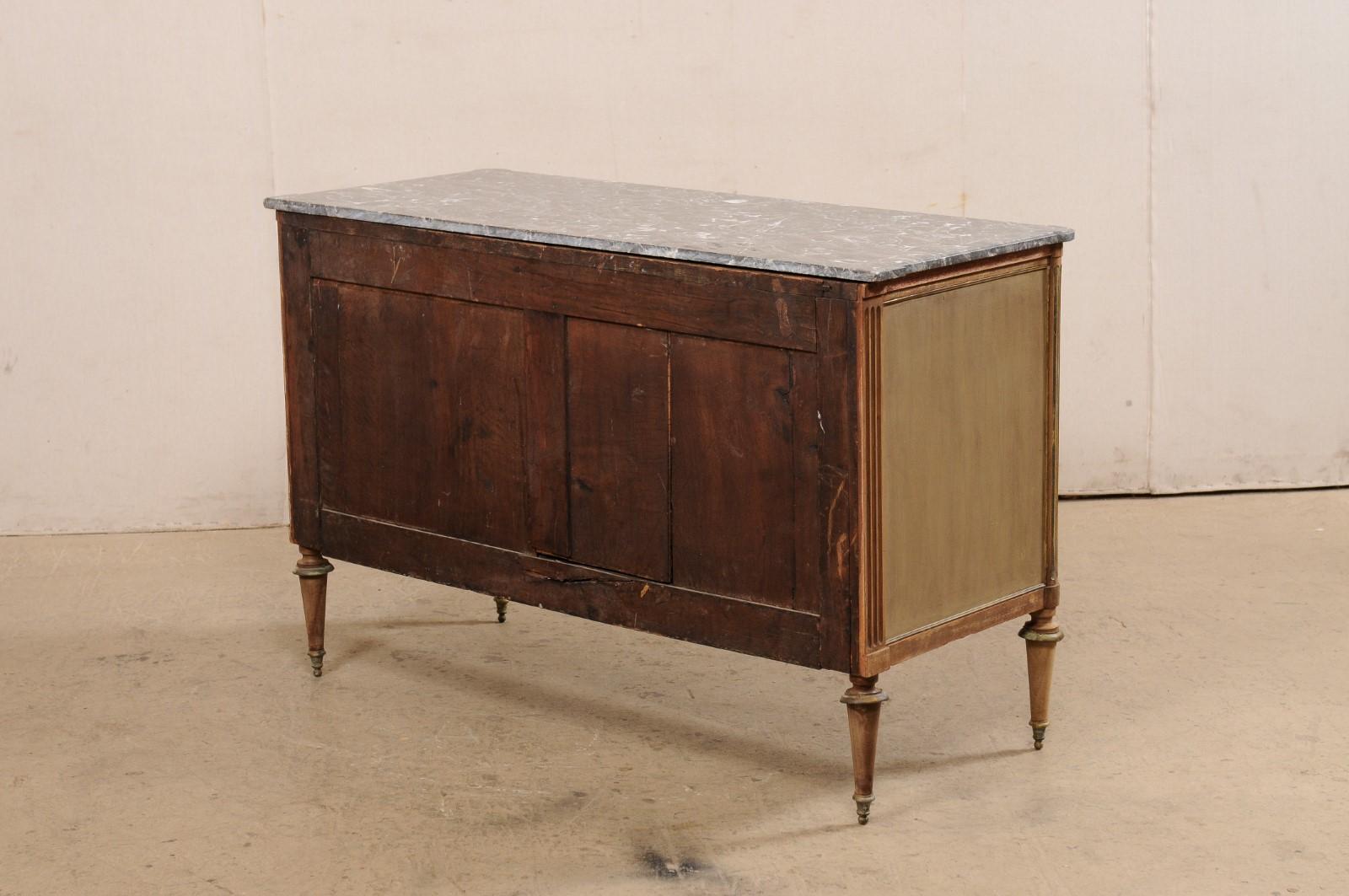 Wood Neoclassic Commode w/its Original Gray Marble Top & Brass Trimmings/Hardware