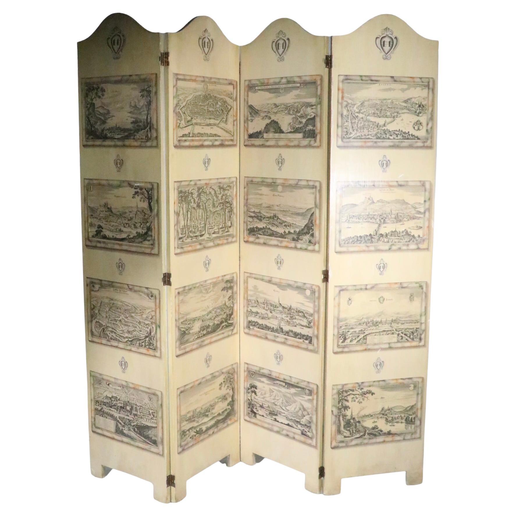 Neoclassic Four Fold Room Divider Screen by Maitland Smith c 1970/1980s For Sale
