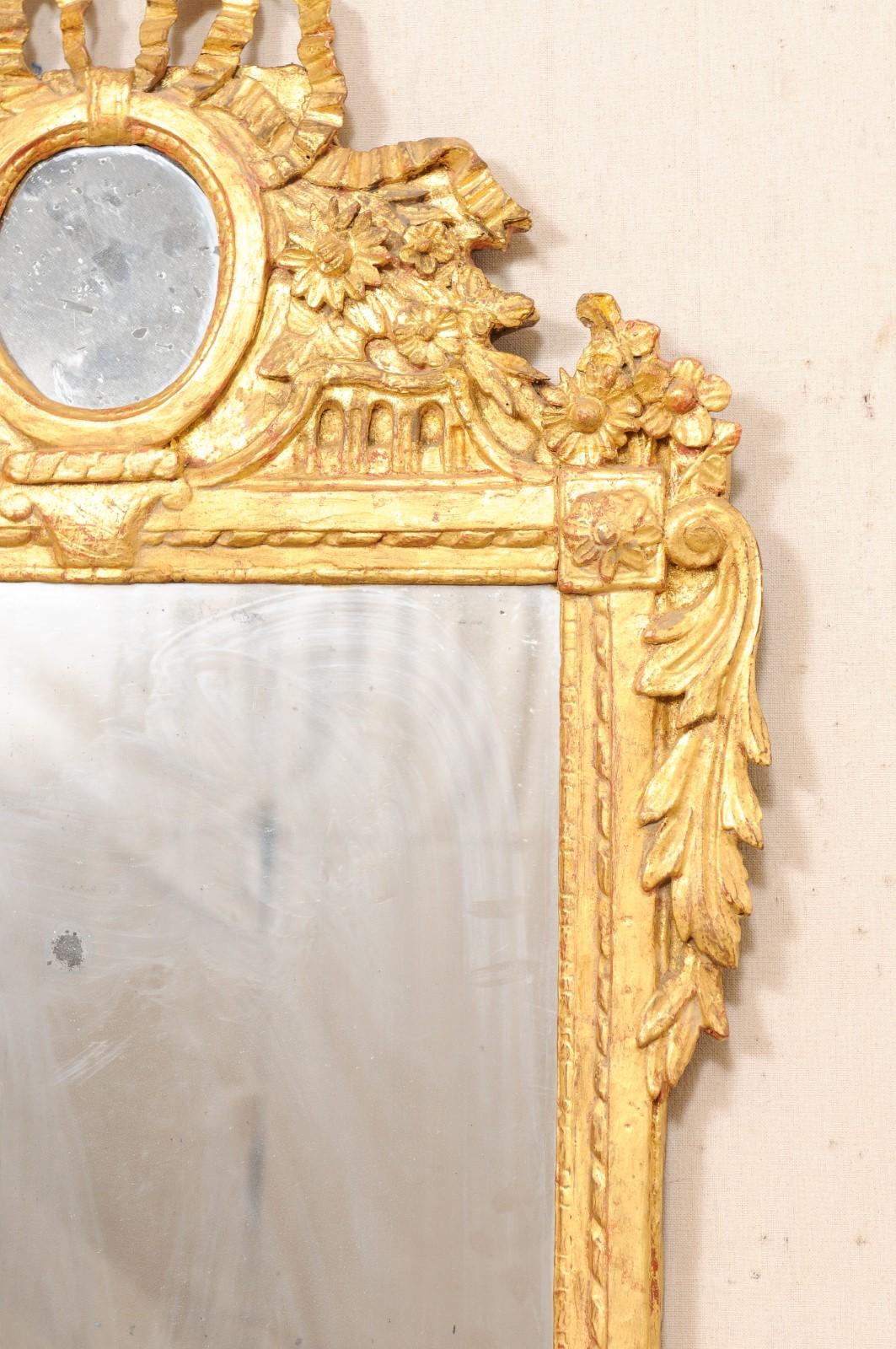 Neoclassical Neoclassic French Carved & Gilt Wood Mirror with Bow-Tie & Mirror Crest, 19th C.