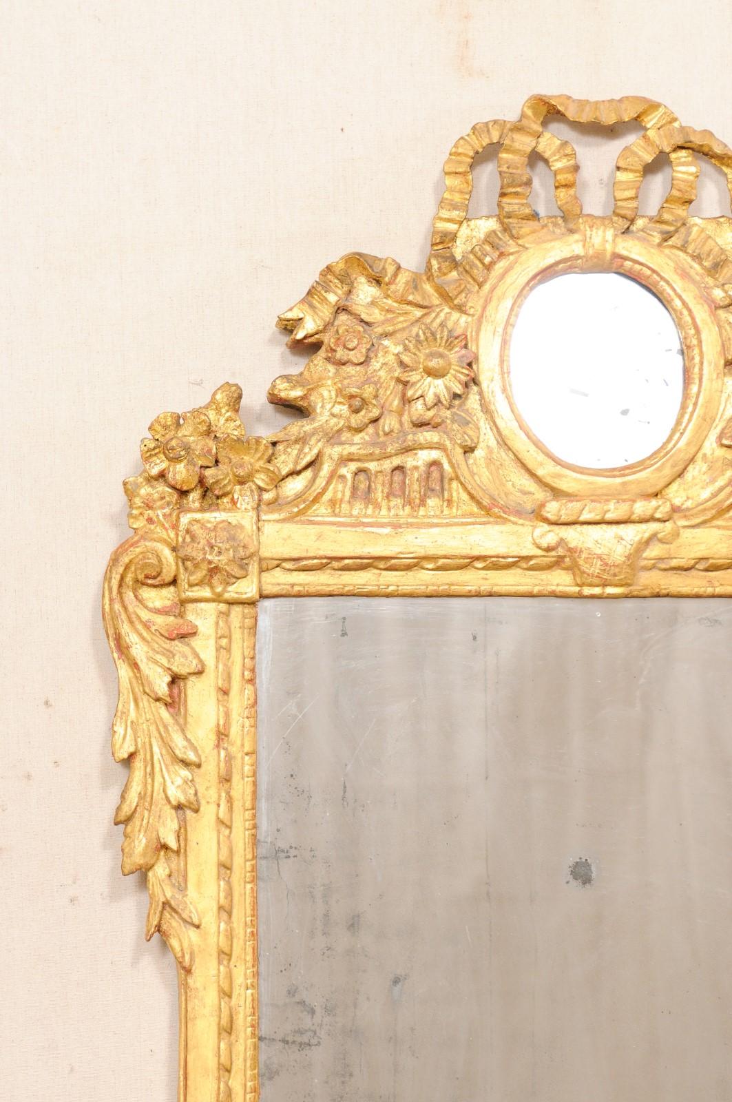 Neoclassic French Carved & Gilt Wood Mirror with Bow-Tie & Mirror Crest, 19th C. In Good Condition In Atlanta, GA