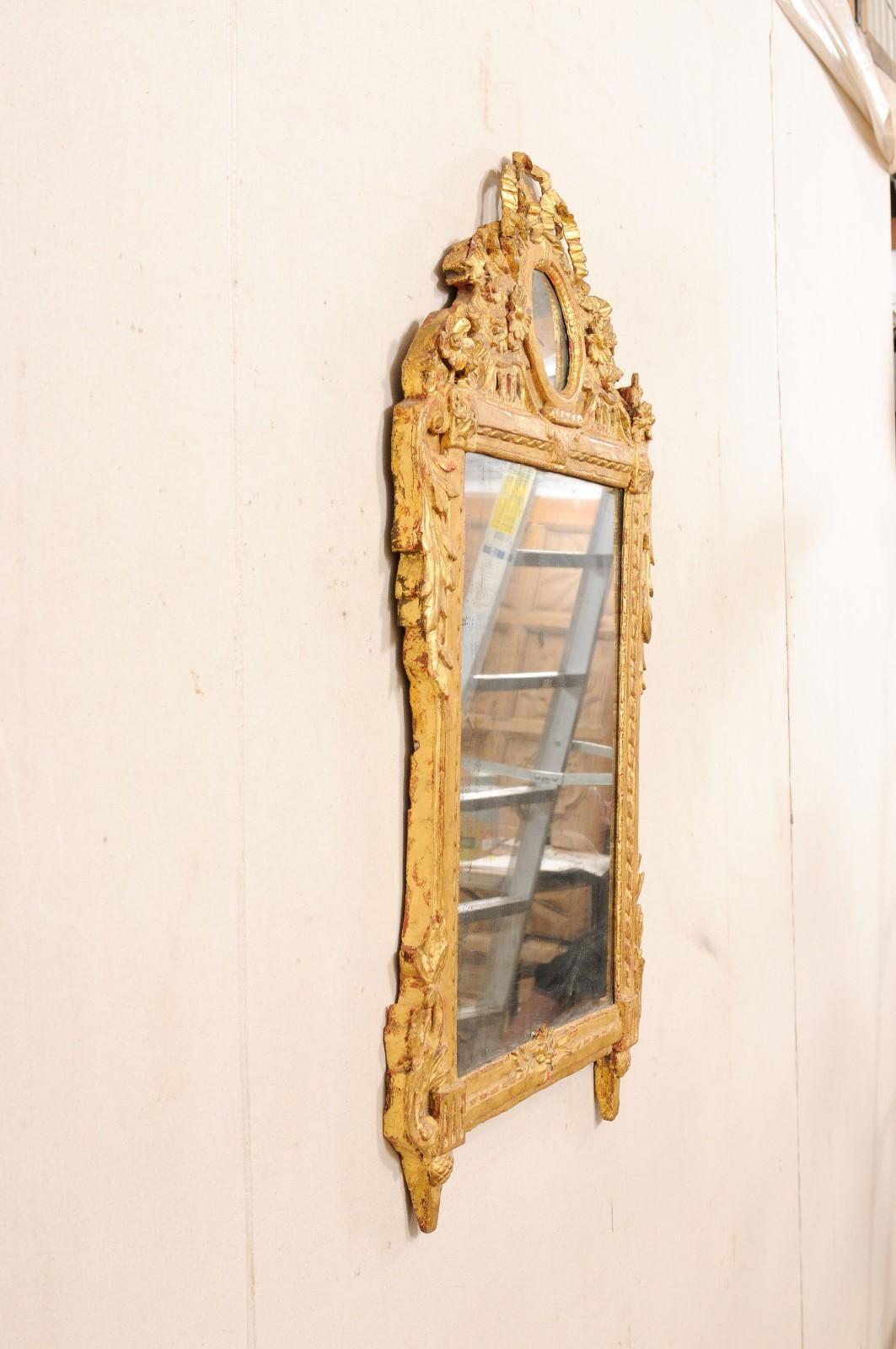 Neoclassic French Carved & Gilt Wood Mirror with Bow-Tie & Mirror Crest, 19th C. 2
