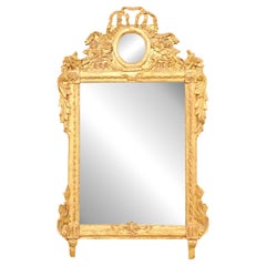 Neoclassic French Carved & Gilt Wood Mirror with Bow-Tie & Mirror Crest, 19th C.