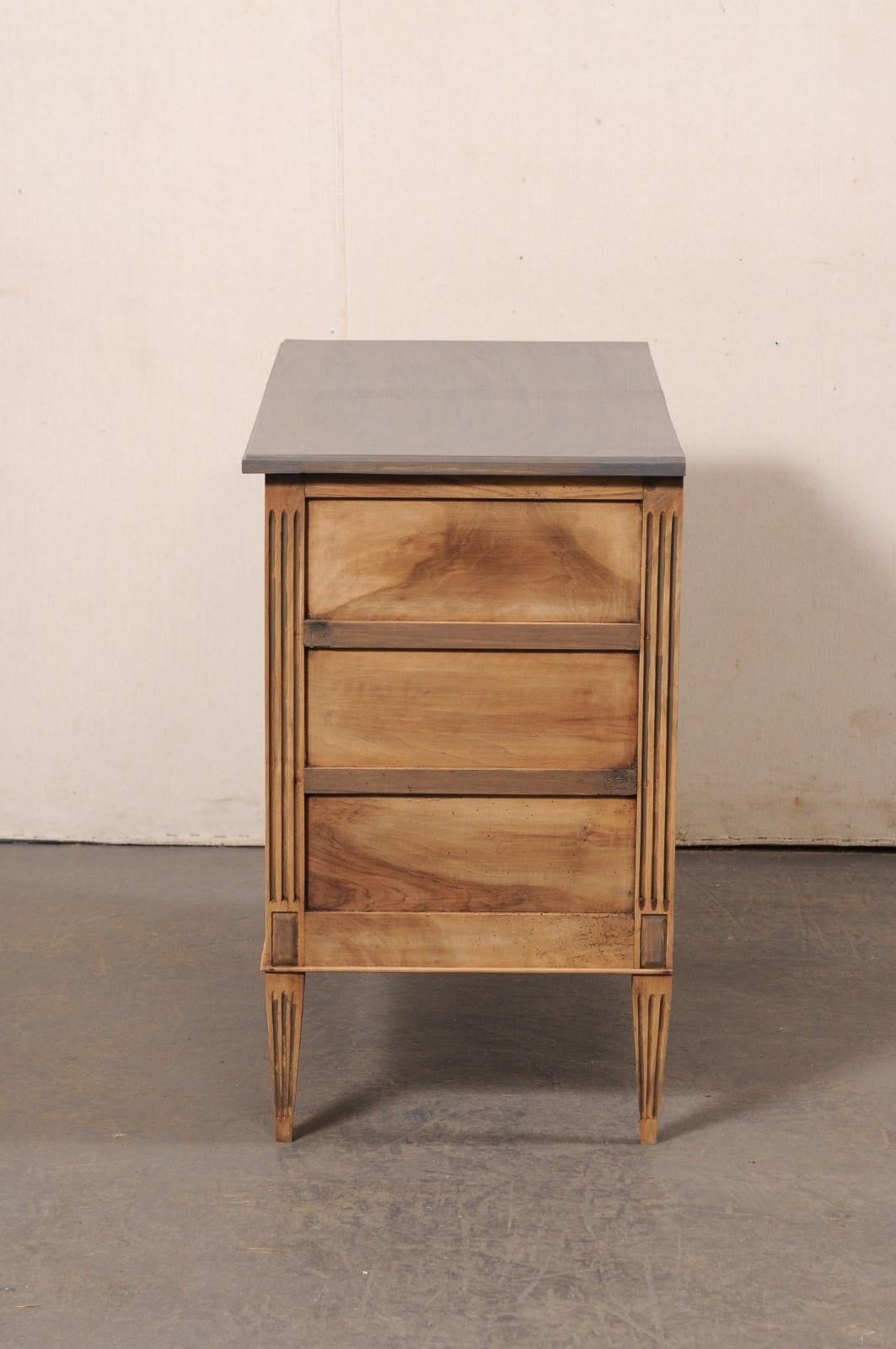 Neoclassic French Flute-Carved Commode, Bleached w/Grey Top and Accent Trim For Sale 4