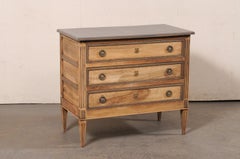 Neoclassic French Flute-Carved Commode, Bleached w/Grey Top and Accent Trim
