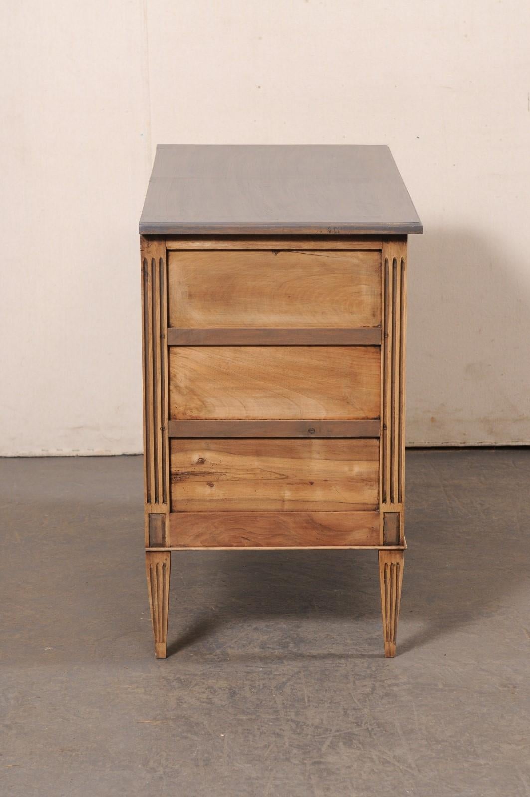 Wood Neoclassic French Flute-Carved Commode, Bleached w/Grey Top and Accent Trim For Sale
