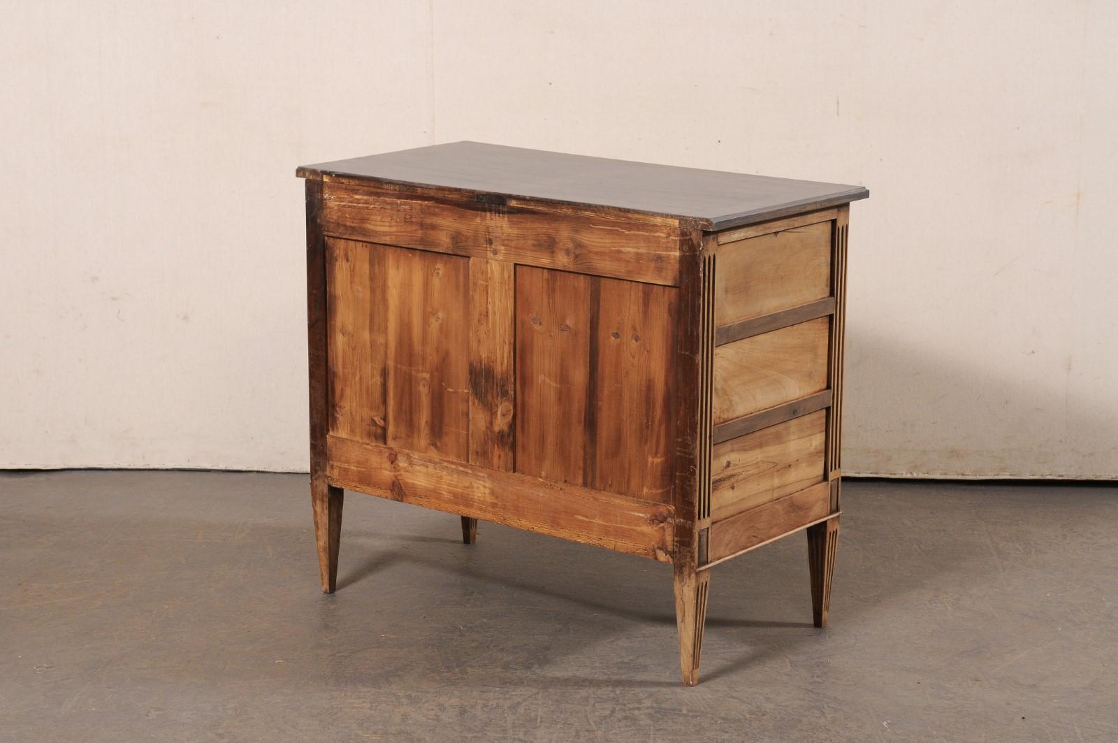 Neoclassic French Flute-Carved Commode, Bleached w/Grey Top and Accent Trim For Sale 1