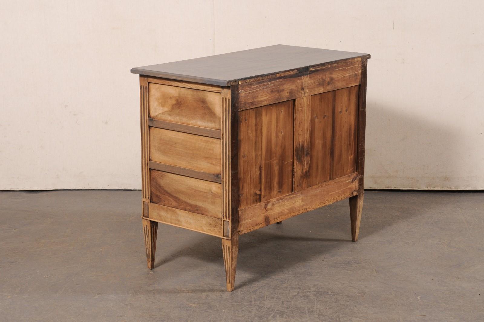 Neoclassic French Flute-Carved Commode, Bleached w/Grey Top and Accent Trim For Sale 3