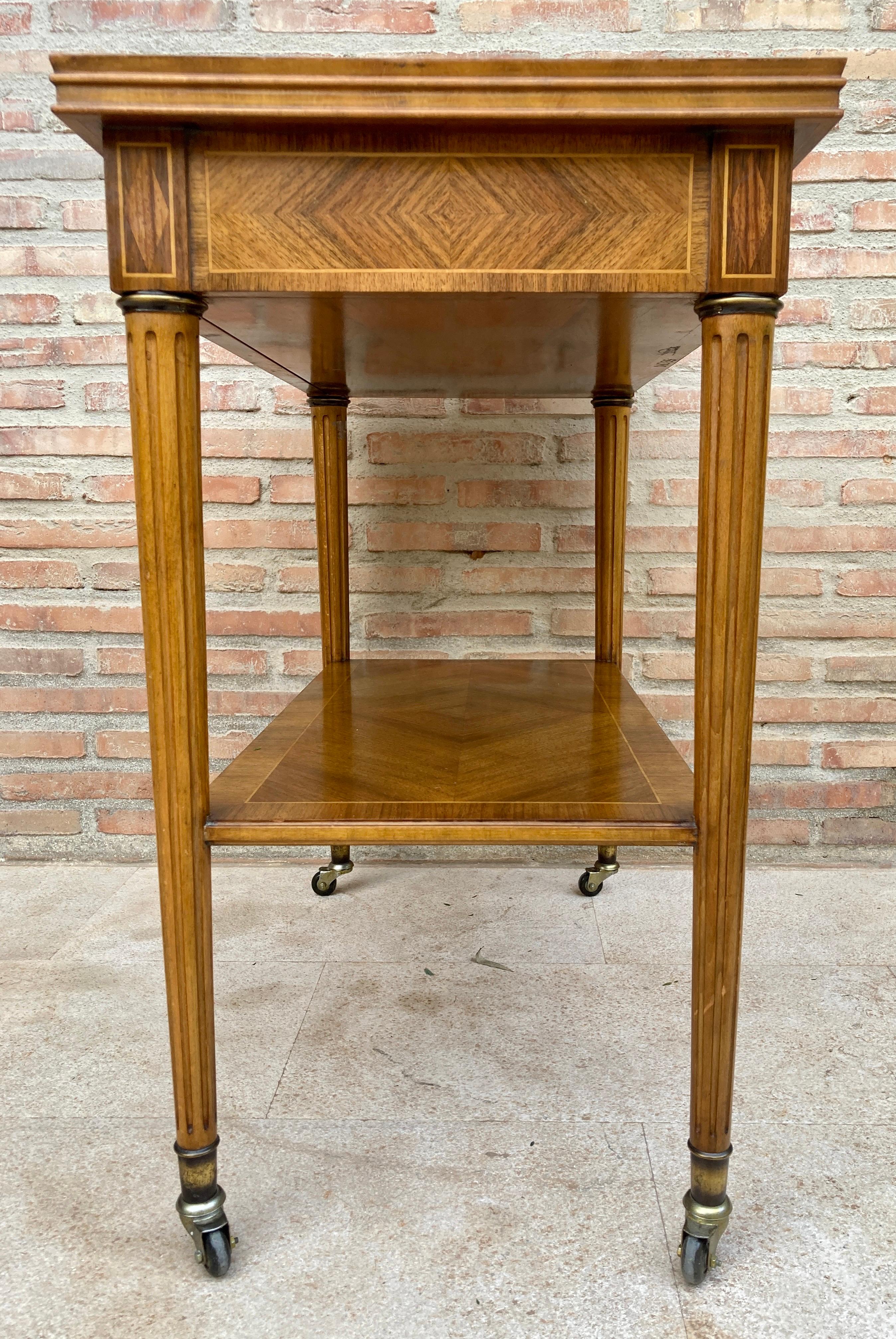 Neoclassic French Marquetry Side Table With One Drawer And Wheels 1940s For Sale 5