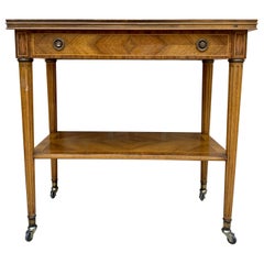 Neoclassic French Marquetry Side Table With One Drawer And Wheels 1940s