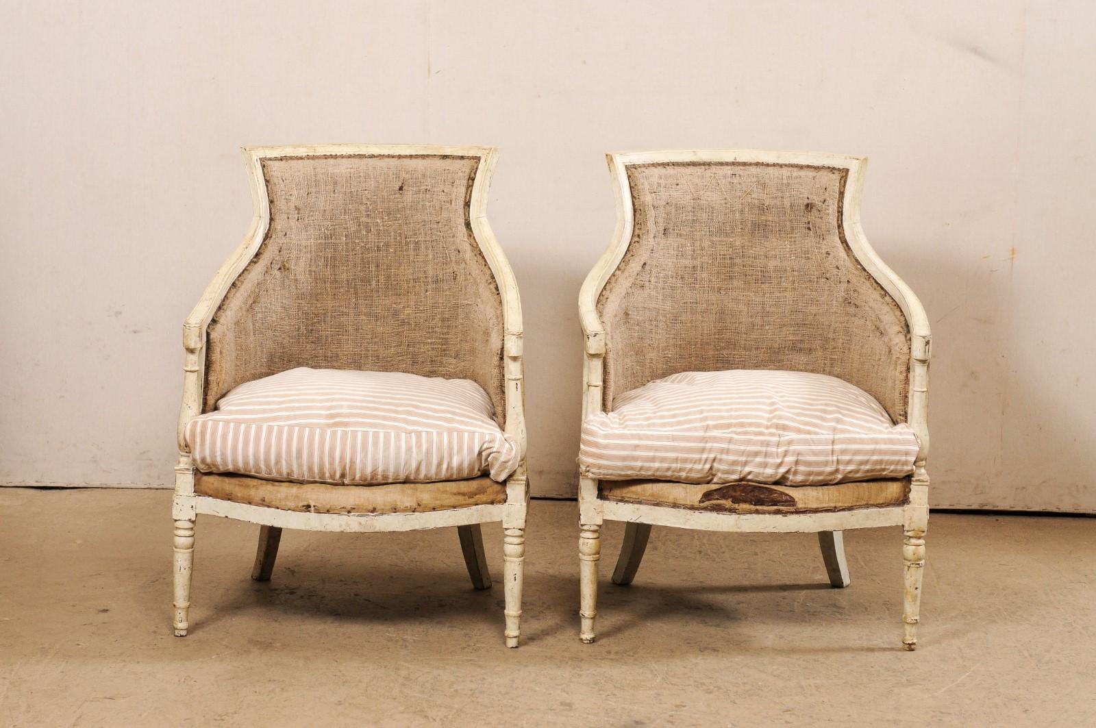 Neoclassic French Pair of 19th C. Bergères Armchairs 'Nicely Sized Seats!' For Sale 5