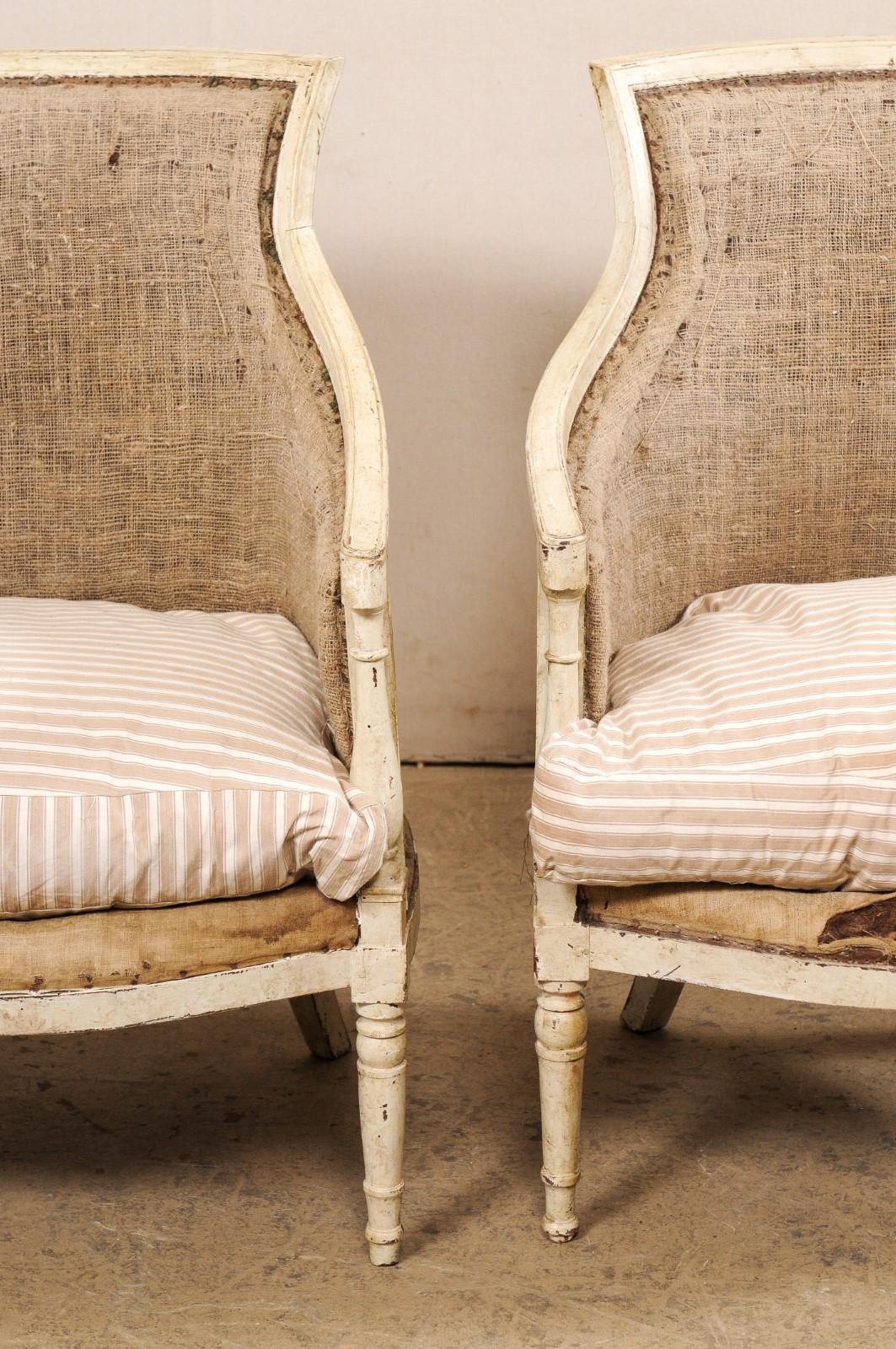 Neoclassic French Pair of 19th C. Bergères Armchairs 'Nicely Sized Seats!' For Sale 6