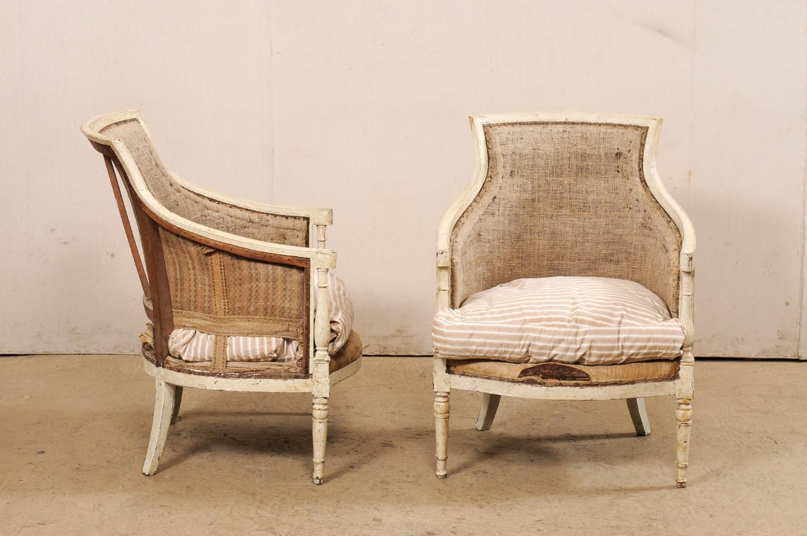 Wood Neoclassic French Pair of 19th C. Bergères Armchairs 'Nicely Sized Seats!' For Sale
