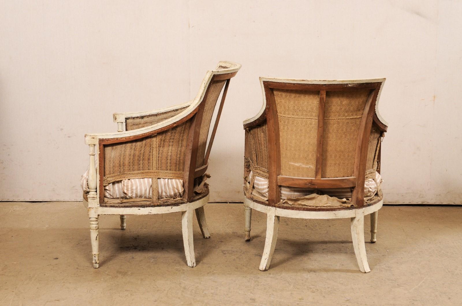 Neoclassic French Pair of 19th C. Bergères Armchairs 'Nicely Sized Seats!' For Sale 3