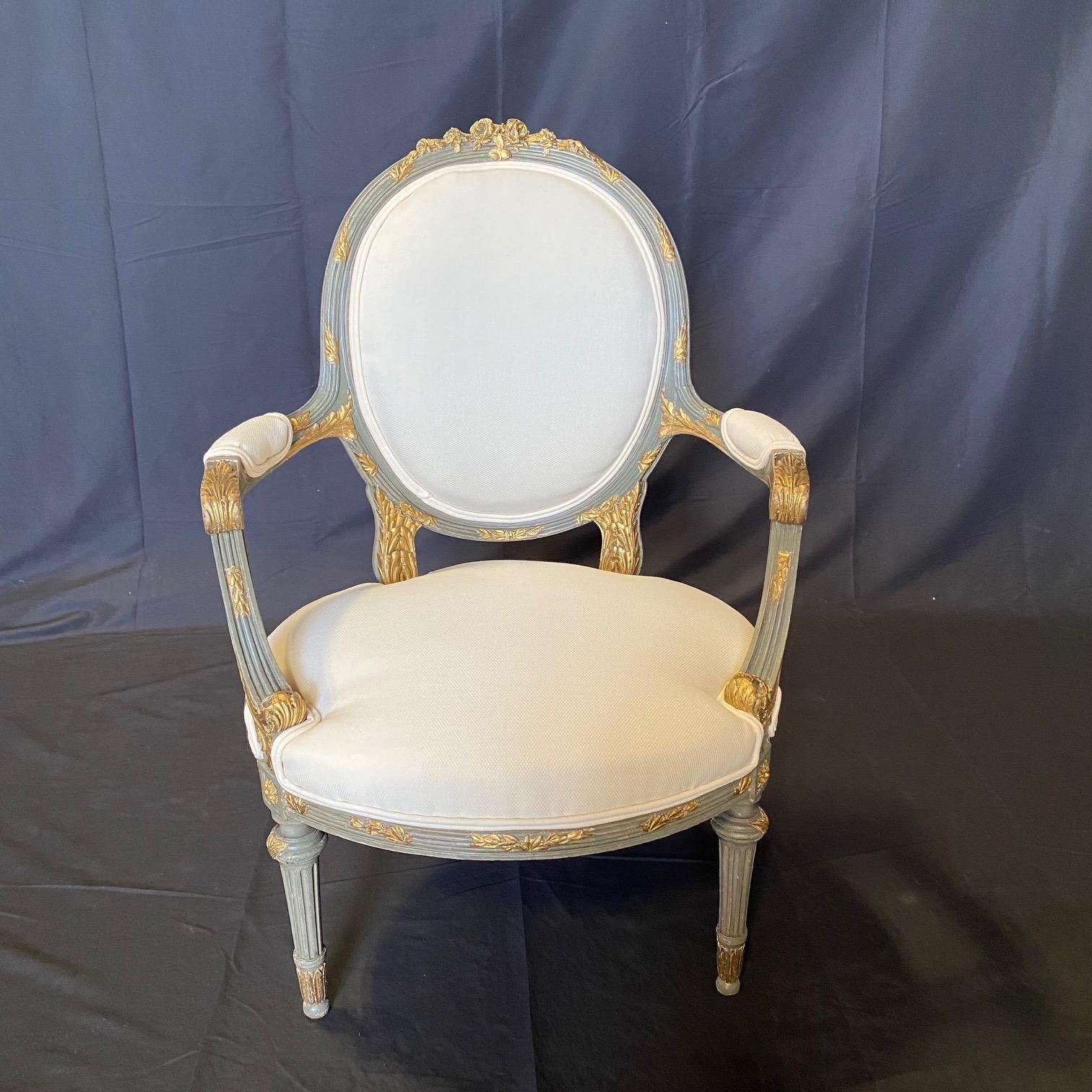 Louis XVI  Neoclassic French Pair of 19th Century Period Louis XV Fauteuils or Armchairs For Sale
