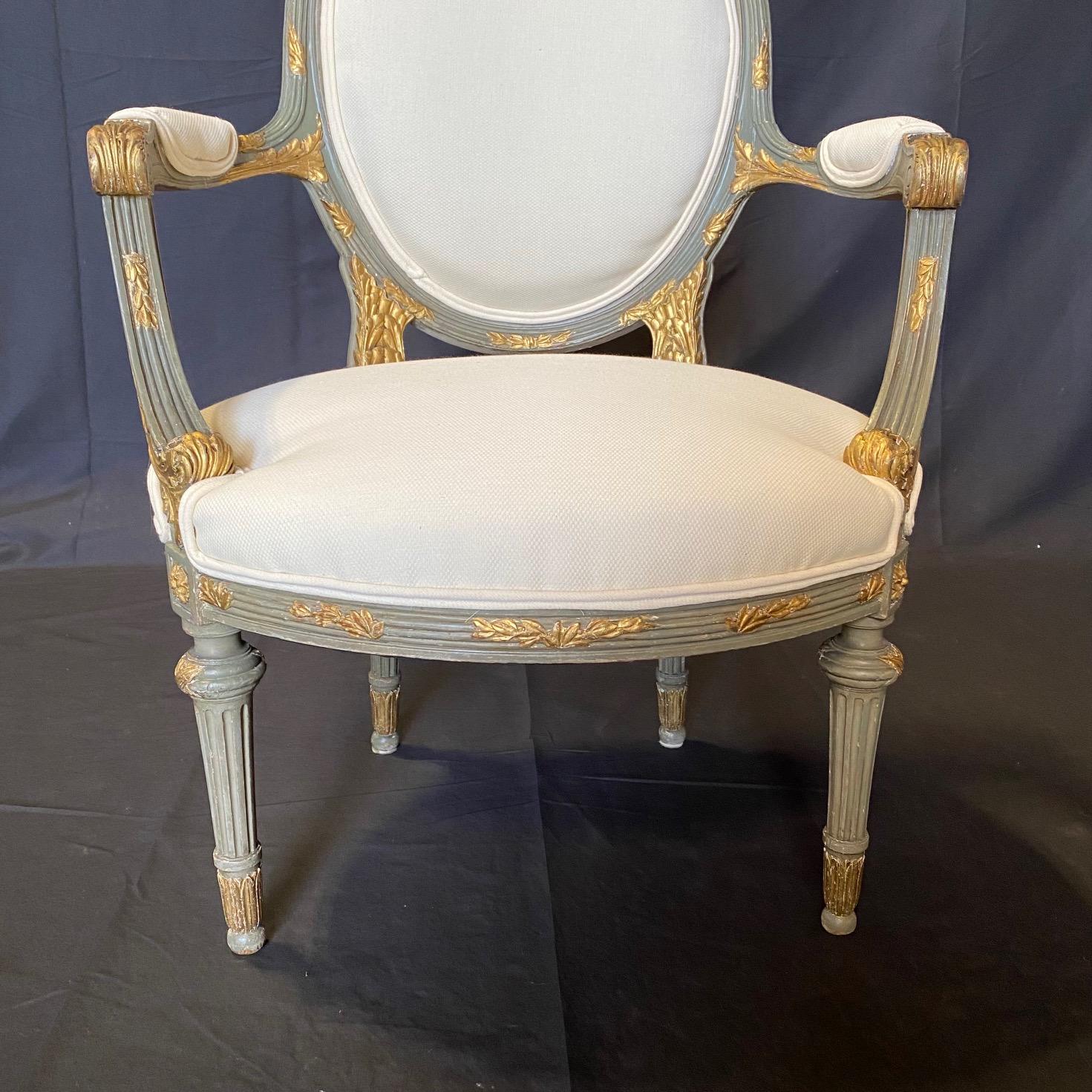 Painted  Neoclassic French Pair of 19th Century Period Louis XV Fauteuils or Armchairs For Sale