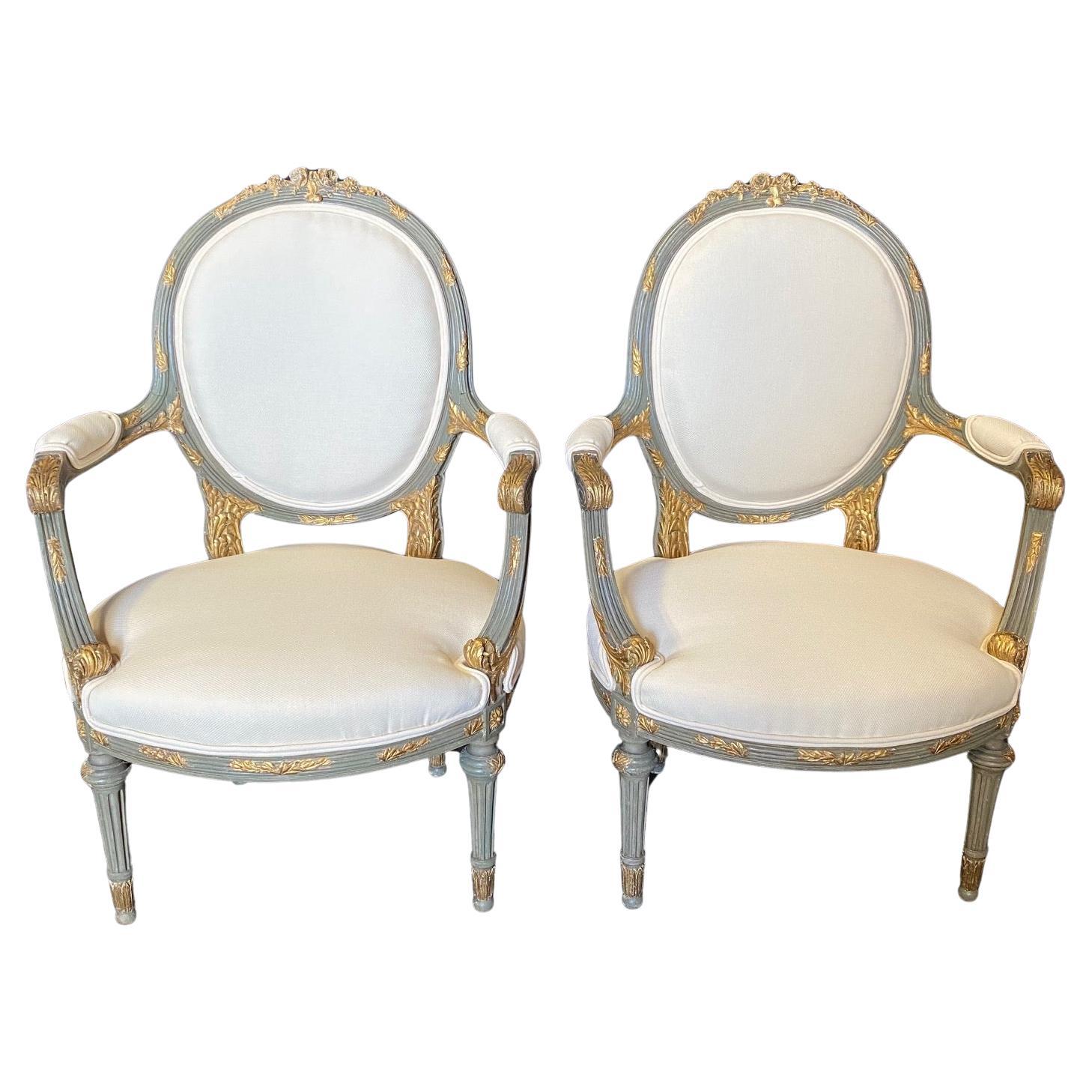  Neoclassic French Pair of 19th Century Period Louis XV Fauteuils or Armchairs For Sale