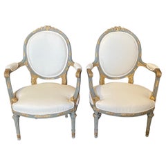  Neoclassic French Pair of 19th Century Period Louis XV Fauteuils or Armchairs