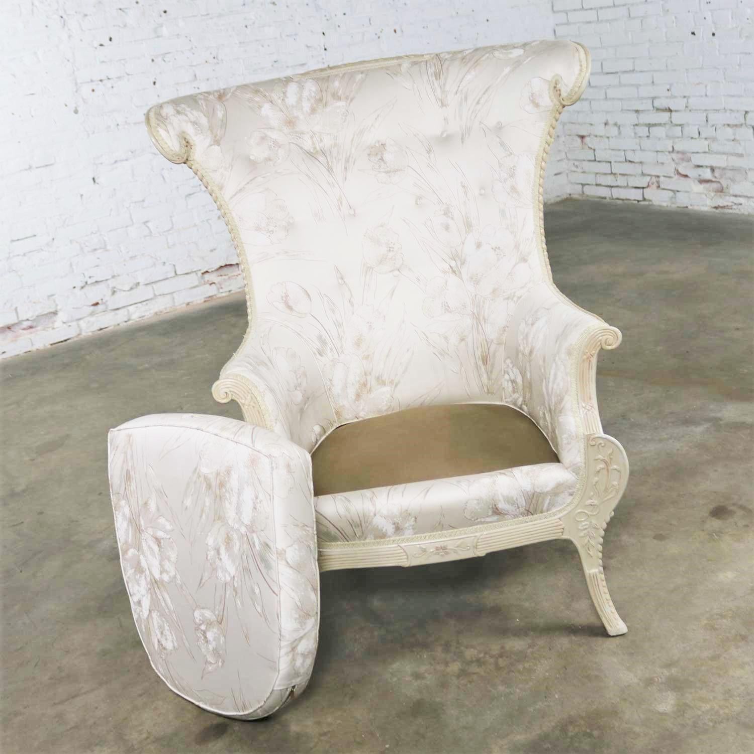 Neoclassic French Style Large Wingback Lounge Chair in Antique White 3