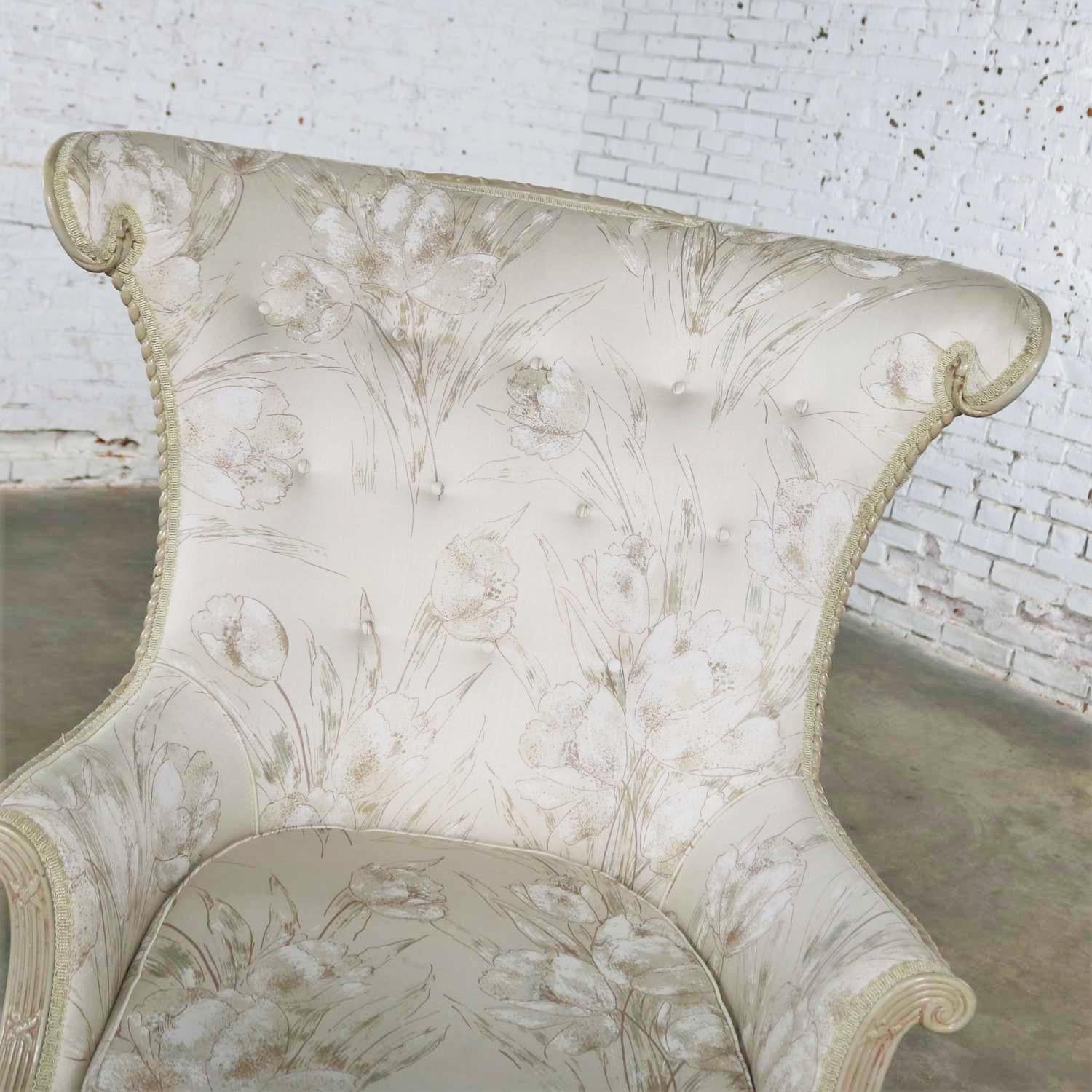Neoclassic French Style Large Wingback Lounge Chair in Antique White 5