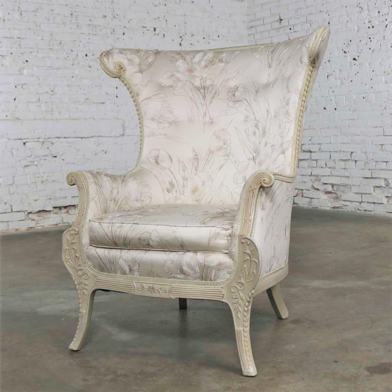 Neoclassical Revival Neoclassic French Style Large Wingback Lounge Chair in Antique White
