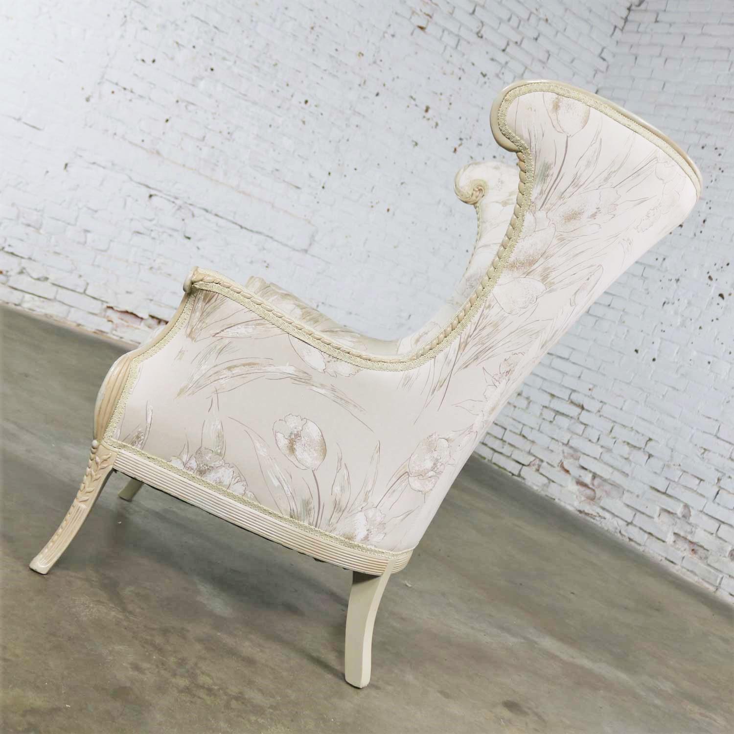 20th Century Neoclassic French Style Large Wingback Lounge Chair in Antique White
