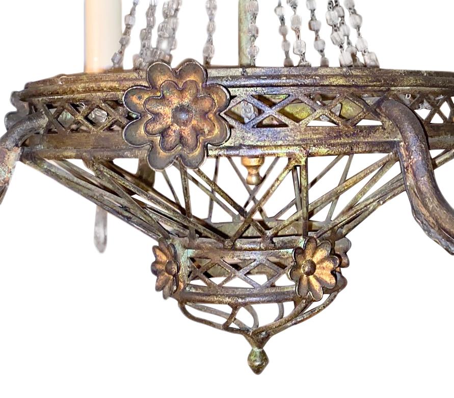 Metal Neoclassic French Tole and Crystal Chandelier For Sale