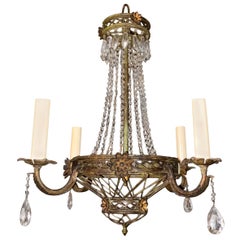 Neoclassic French Tole and Crystal Chandelier